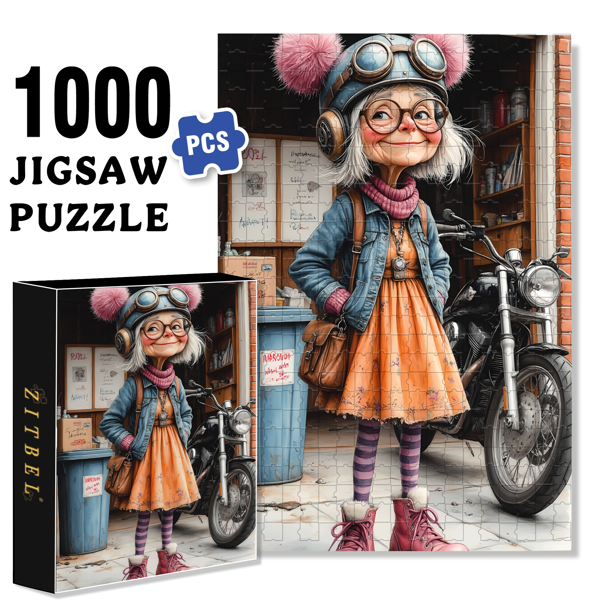 Funny Old Lady 500pcs/1000pcs Jigsaw Puzzle, Scratch-Resistant, Interactive Family Game & Brain-Boosting DIY Decor, Perfect for Halloween, Christmas & New Year Gifts, Family Puzzle Game