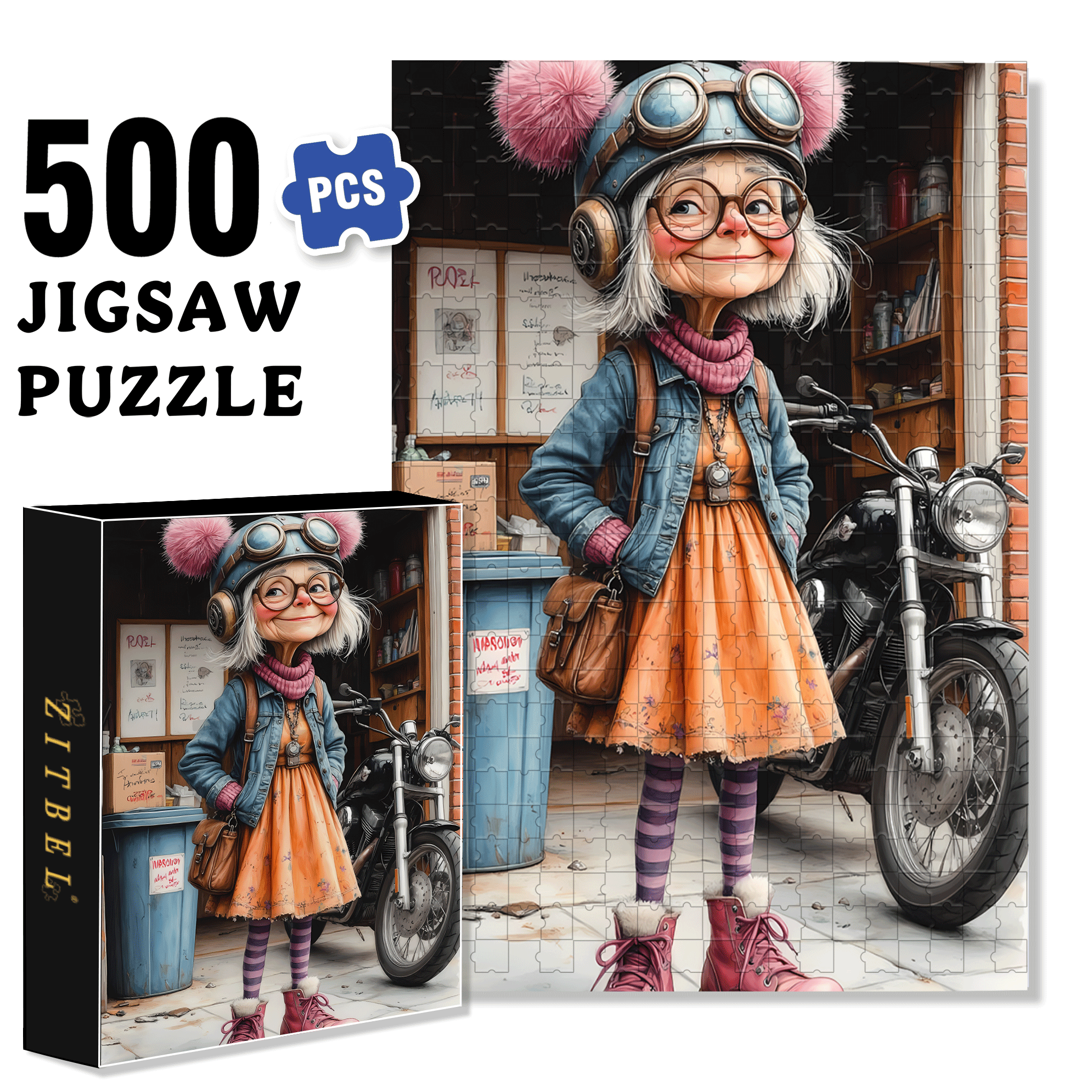 Funny Old Lady 500pcs/1000pcs Jigsaw Puzzle, Scratch-Resistant, Interactive Family Game & Brain-Boosting DIY Decor, Perfect for Halloween, Christmas & New Year Gifts, Family Puzzle Game