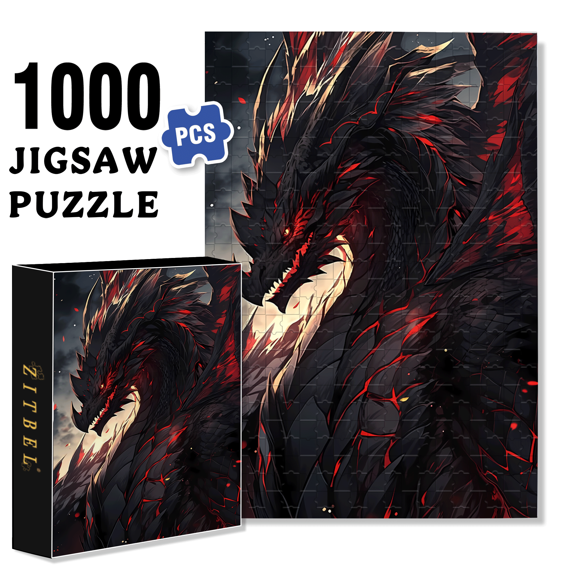 Furious Black Dragon 500pcs/1000pcs Jigsaw Puzzle, Scratch-Resistant, Interactive Family Game & Brain-Boosting DIY Decor, Perfect for Halloween, Christmas & New Year Gifts, Family Puzzle Game