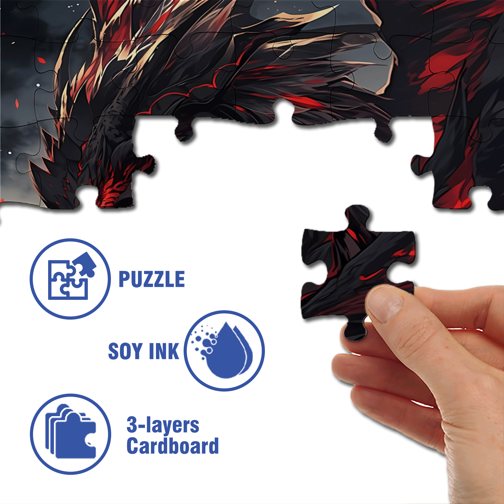 Furious Black Dragon 500pcs/1000pcs Jigsaw Puzzle, Scratch-Resistant, Interactive Family Game & Brain-Boosting DIY Decor, Perfect for Halloween, Christmas & New Year Gifts, Family Puzzle Game