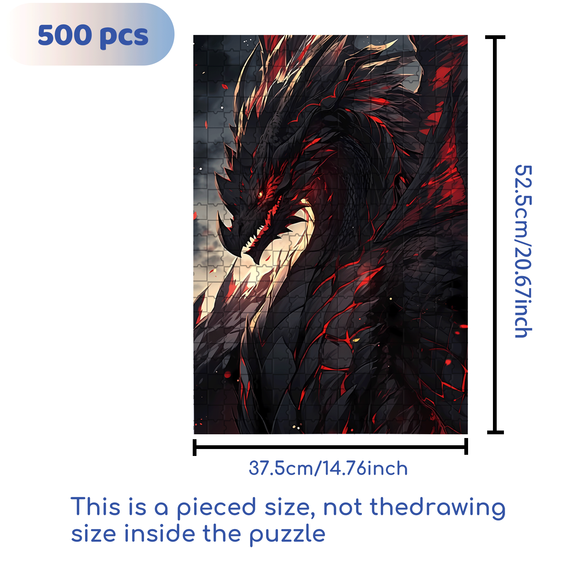 Furious Black Dragon 500pcs/1000pcs Jigsaw Puzzle, Scratch-Resistant, Interactive Family Game & Brain-Boosting DIY Decor, Perfect for Halloween, Christmas & New Year Gifts, Family Puzzle Game