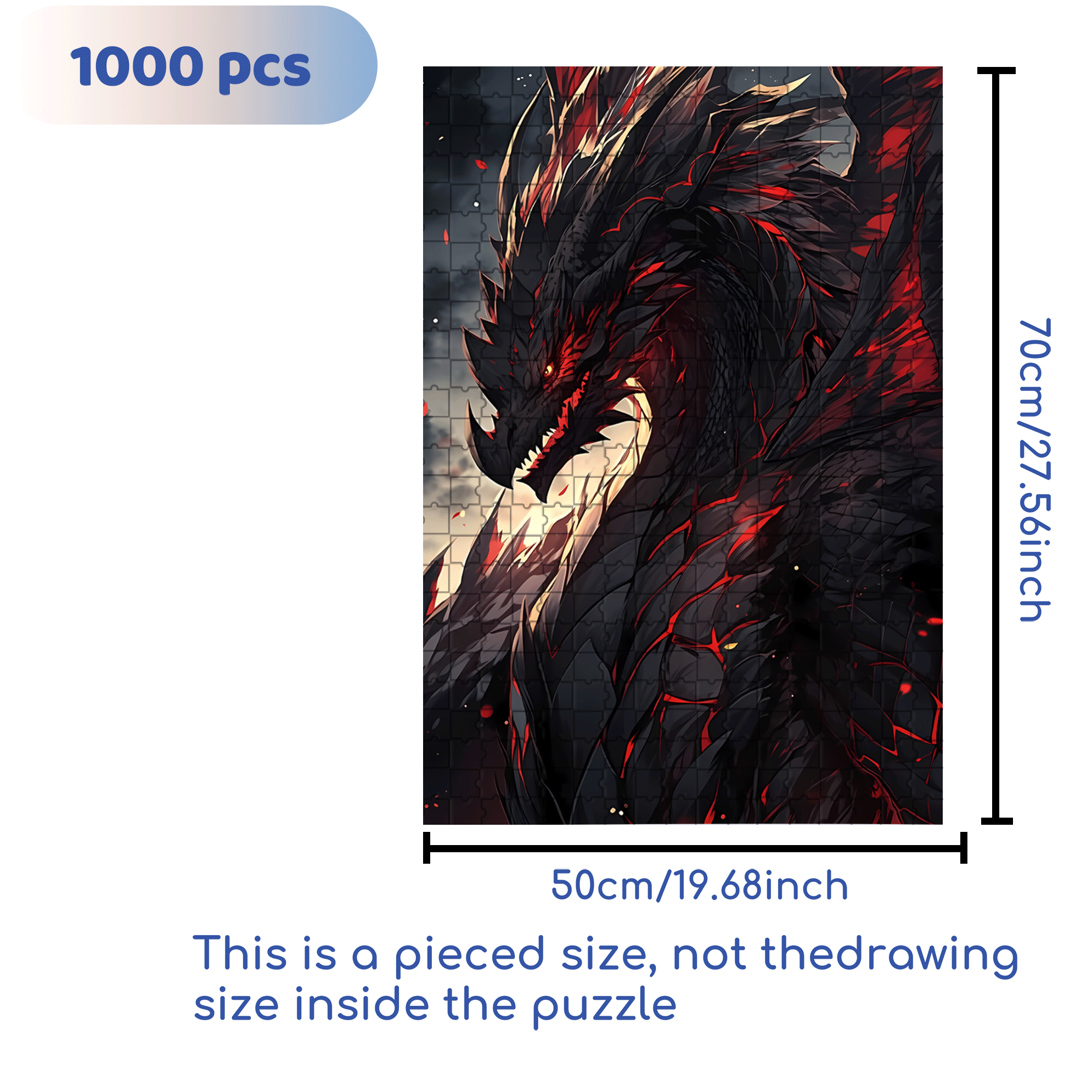 Furious Black Dragon 500pcs/1000pcs Jigsaw Puzzle, Scratch-Resistant, Interactive Family Game & Brain-Boosting DIY Decor, Perfect for Halloween, Christmas & New Year Gifts, Family Puzzle Game