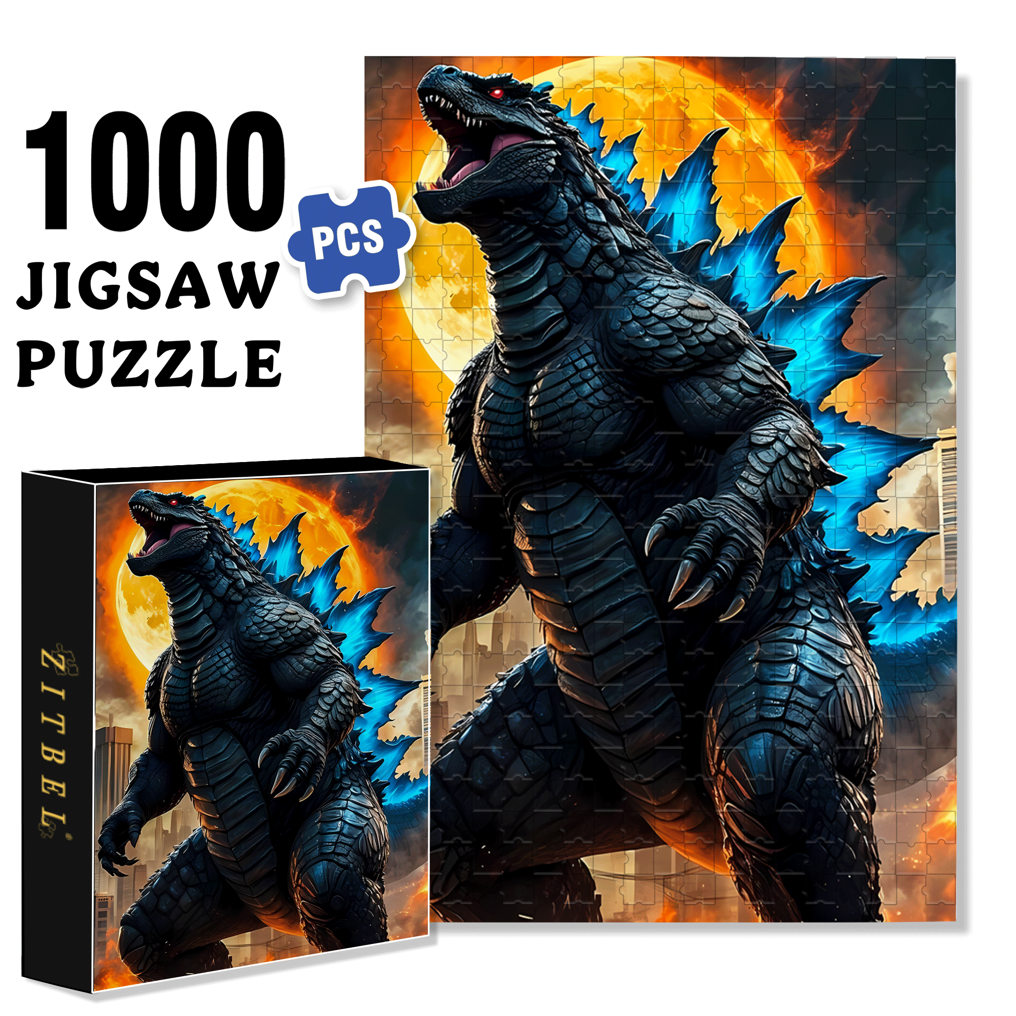 Godzilla 500pcs/1000pcs Jigsaw Puzzle, Scratch-Resistant, Interactive Family Game & Brain-Boosting DIY Decor, Perfect for Halloween, Christmas & New Year Gifts, Family Puzzle Game