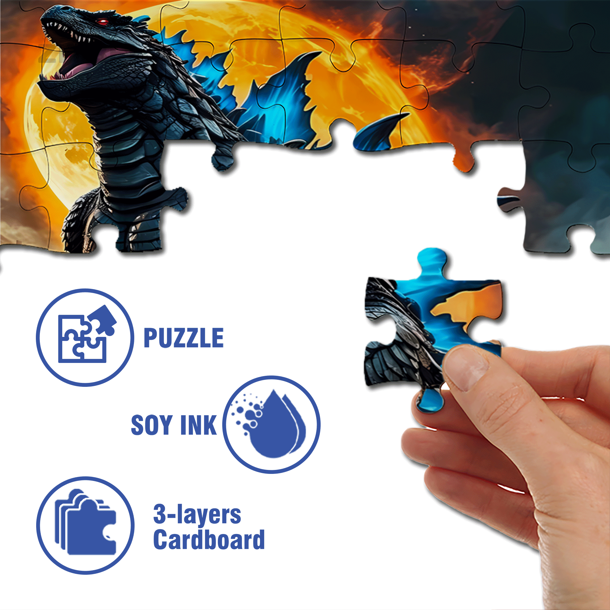 Godzilla 500pcs/1000pcs Jigsaw Puzzle, Scratch-Resistant, Interactive Family Game & Brain-Boosting DIY Decor, Perfect for Halloween, Christmas & New Year Gifts, Family Puzzle Game
