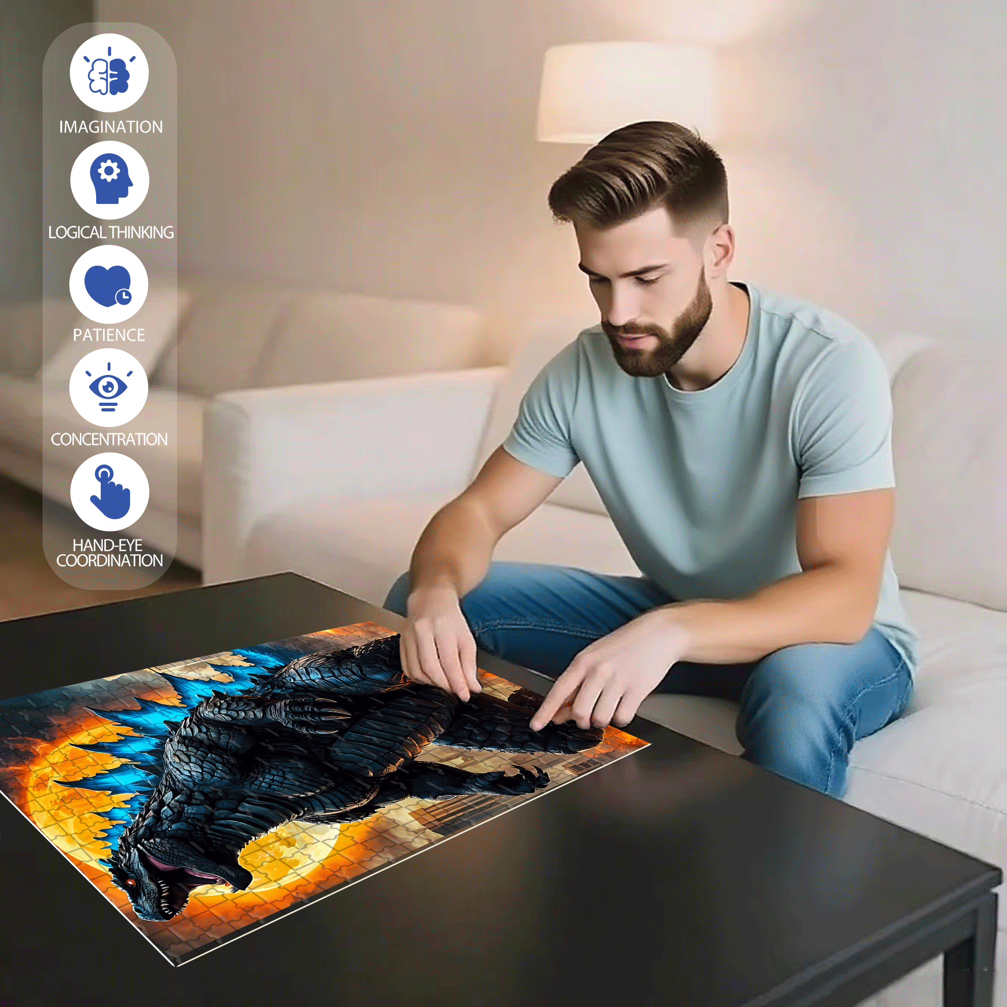 Godzilla 500pcs/1000pcs Jigsaw Puzzle, Scratch-Resistant, Interactive Family Game & Brain-Boosting DIY Decor, Perfect for Halloween, Christmas & New Year Gifts, Family Puzzle Game