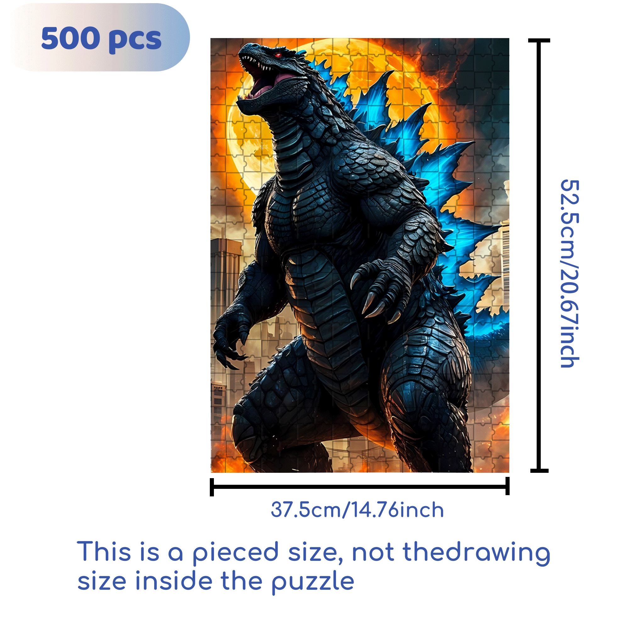 Godzilla 500pcs/1000pcs Jigsaw Puzzle, Scratch-Resistant, Interactive Family Game & Brain-Boosting DIY Decor, Perfect for Halloween, Christmas & New Year Gifts, Family Puzzle Game
