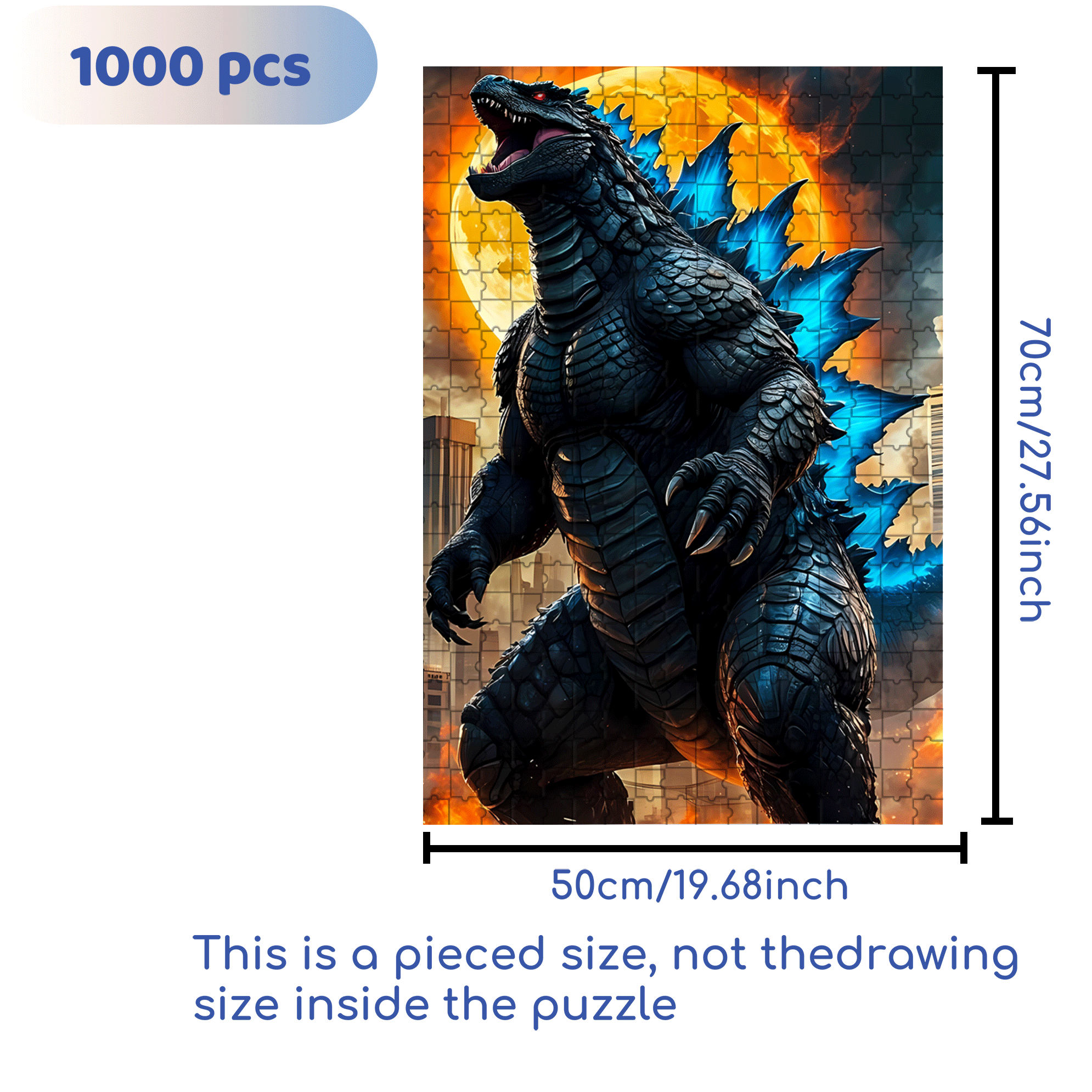 Godzilla 500pcs/1000pcs Jigsaw Puzzle, Scratch-Resistant, Interactive Family Game & Brain-Boosting DIY Decor, Perfect for Halloween, Christmas & New Year Gifts, Family Puzzle Game