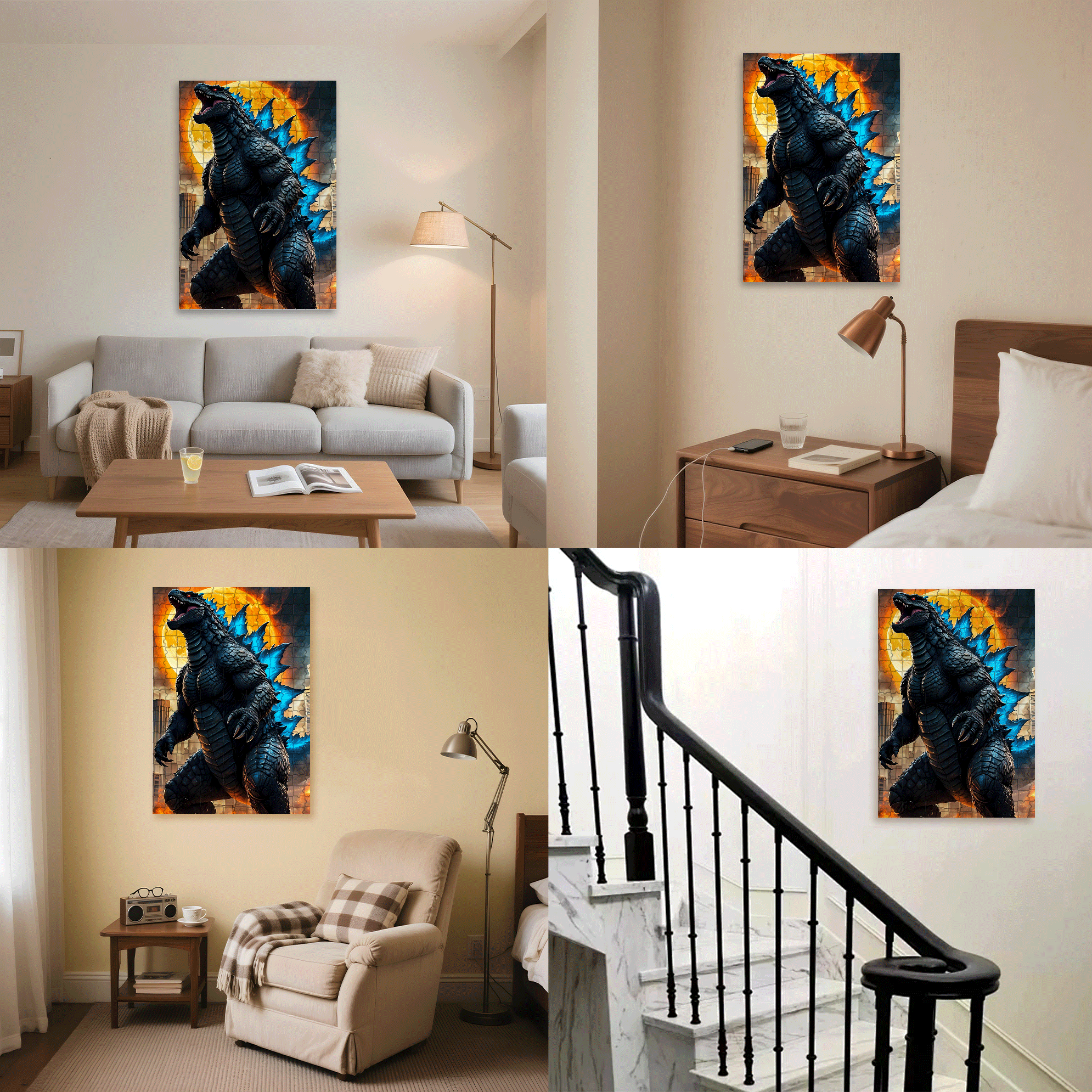 Godzilla 500pcs/1000pcs Jigsaw Puzzle, Scratch-Resistant, Interactive Family Game & Brain-Boosting DIY Decor, Perfect for Halloween, Christmas & New Year Gifts, Family Puzzle Game
