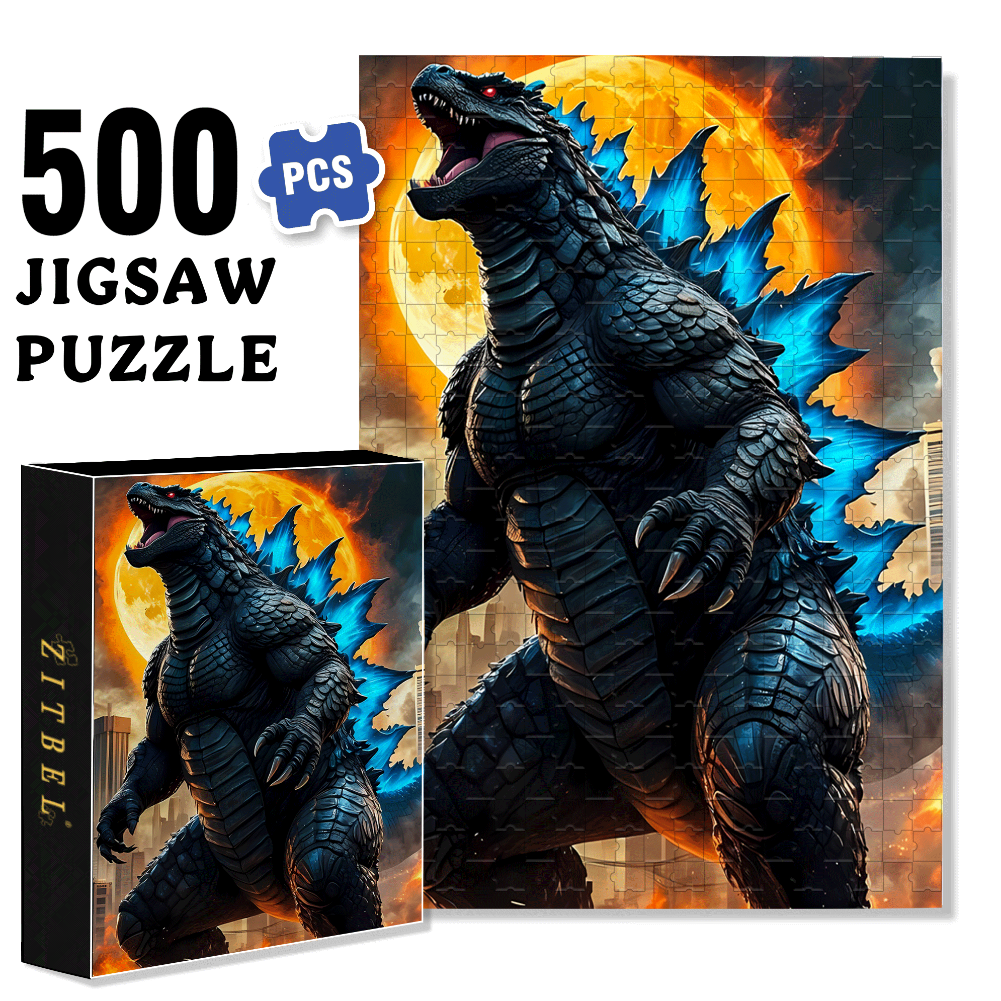 Godzilla 500pcs/1000pcs Jigsaw Puzzle, Scratch-Resistant, Interactive Family Game & Brain-Boosting DIY Decor, Perfect for Halloween, Christmas & New Year Gifts, Family Puzzle Game
