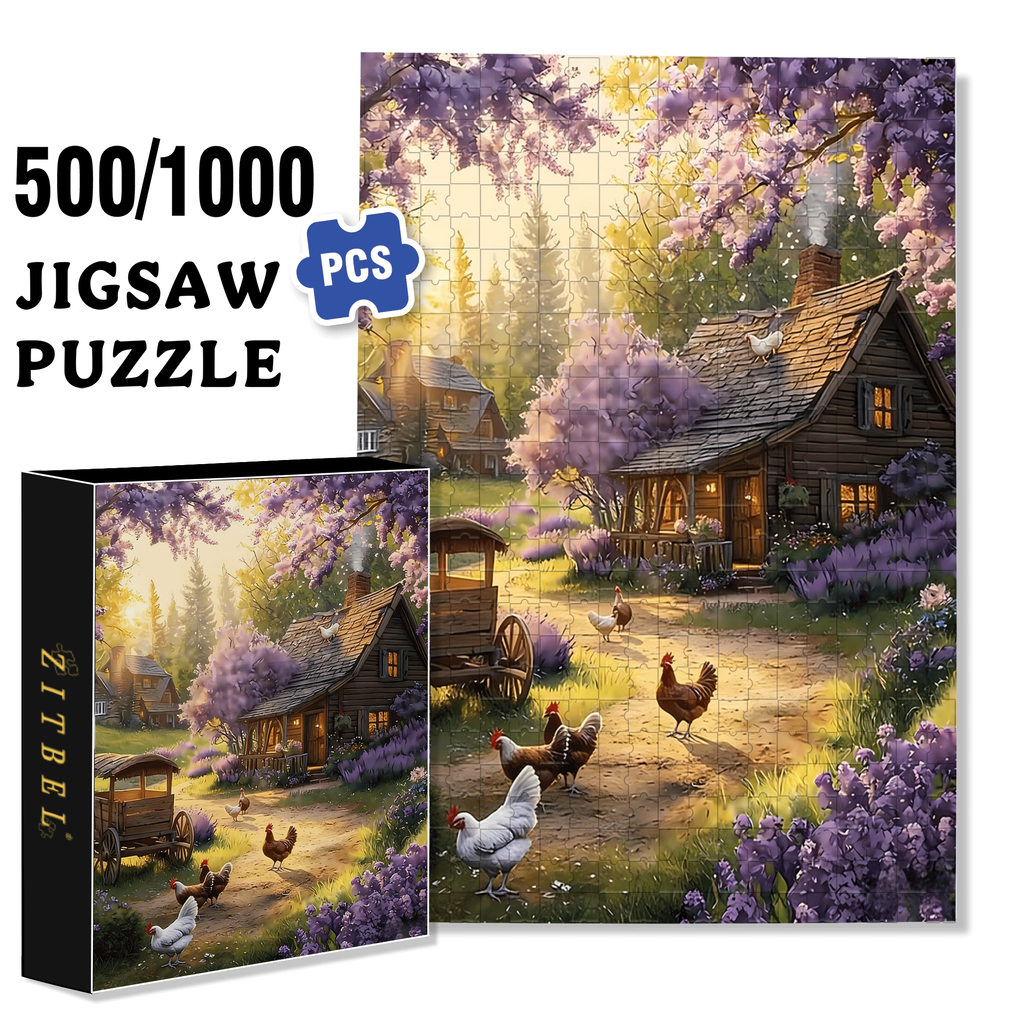 Happy Chickens In The Countryside 500pcs/1000pcs Jigsaw Puzzle, Scratch-Resistant, Interactive Family Game & Brain-Boosting DIY Decor, Perfect for Halloween, Christmas & New Year Gifts, Family Puzzle Game