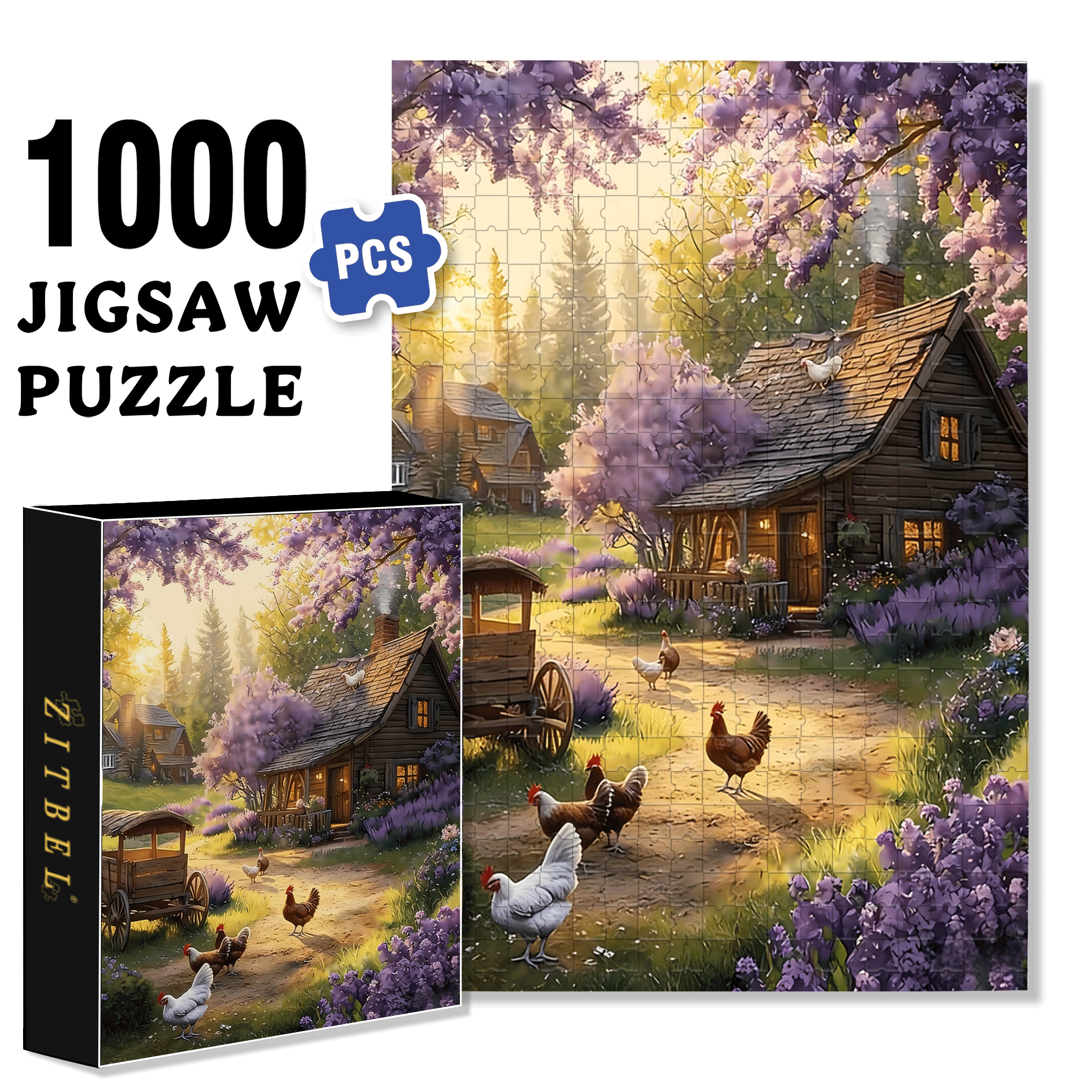 Happy Chickens In The Countryside 500pcs/1000pcs Jigsaw Puzzle, Scratch-Resistant, Interactive Family Game & Brain-Boosting DIY Decor, Perfect for Halloween, Christmas & New Year Gifts, Family Puzzle Game
