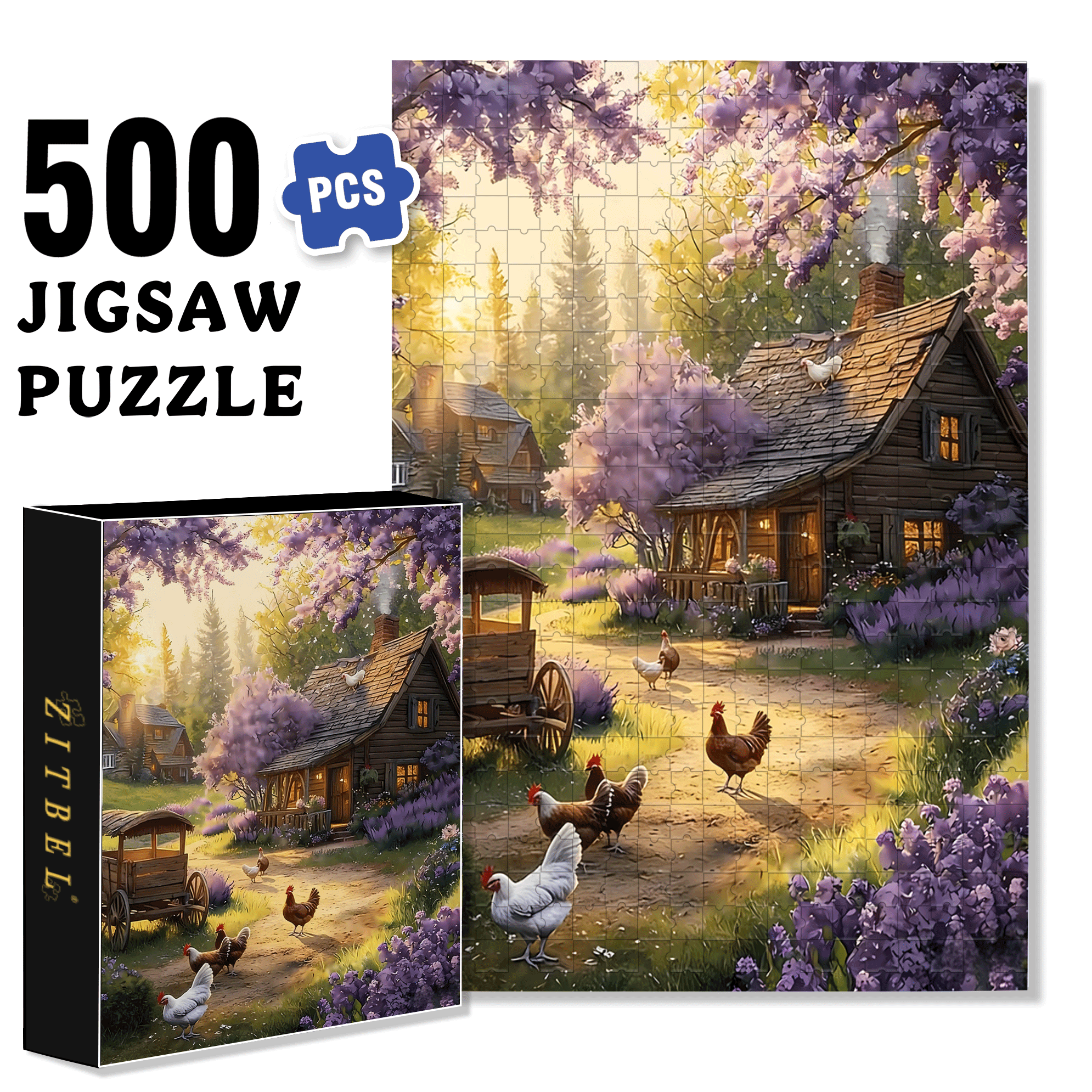 Happy Chickens In The Countryside 500pcs/1000pcs Jigsaw Puzzle, Scratch-Resistant, Interactive Family Game & Brain-Boosting DIY Decor, Perfect for Halloween, Christmas & New Year Gifts, Family Puzzle Game