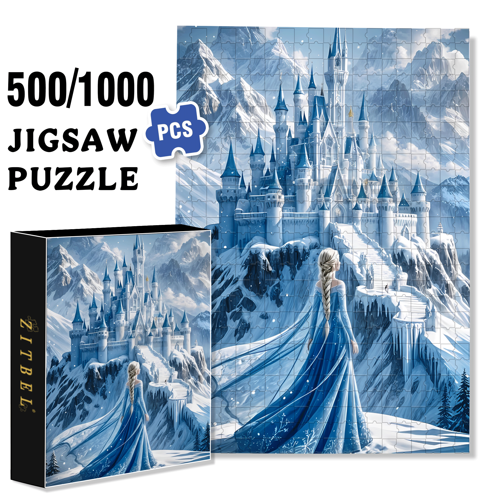 Ice Castle Princess 500pcs/1000pcs Jigsaw Puzzle, Scratch-Resistant, Interactive Family Game & Brain-Boosting DIY Decor, Perfect for Halloween, Christmas & New Year Gifts, Family Puzzle Game