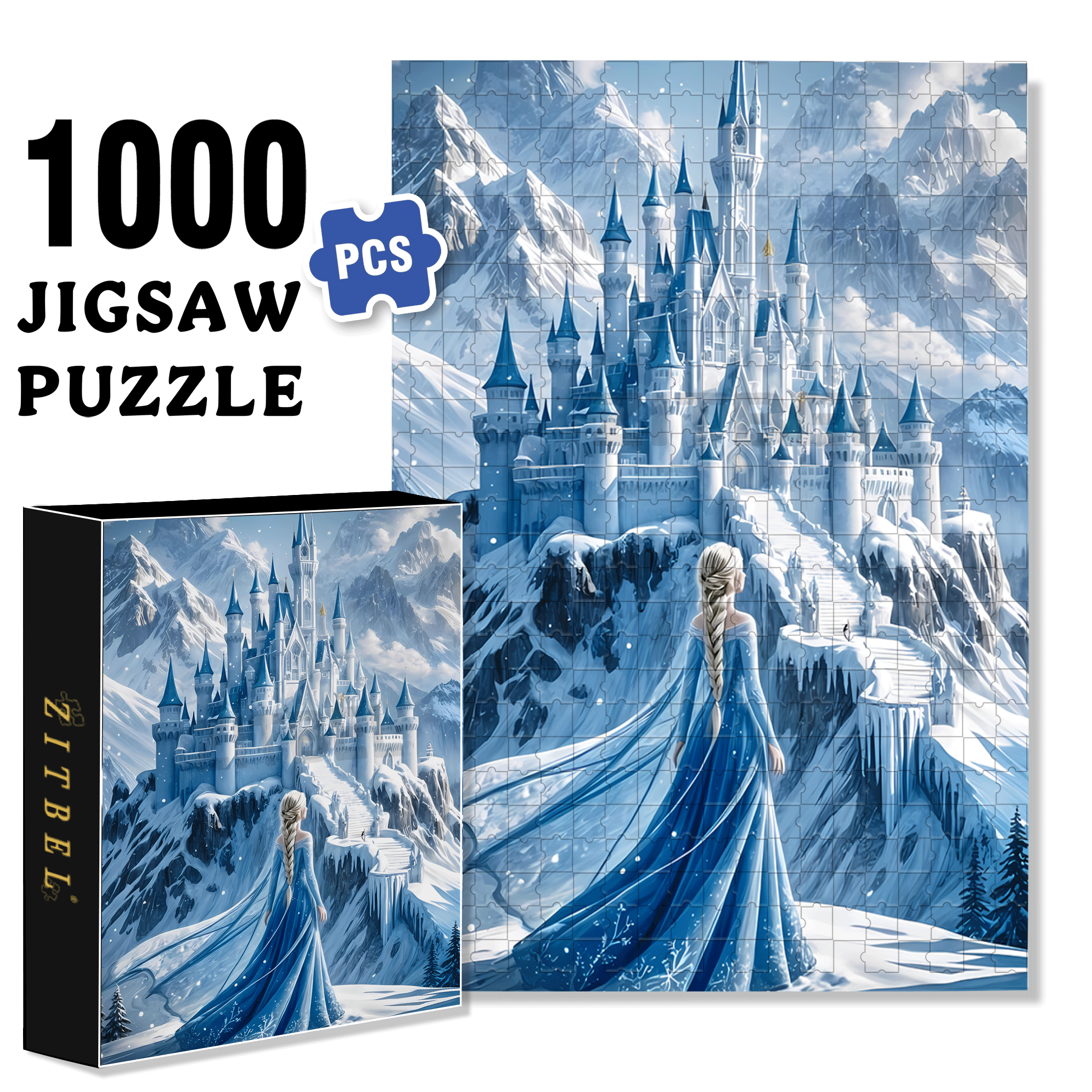 Ice Castle Princess 500pcs/1000pcs Jigsaw Puzzle, Scratch-Resistant, Interactive Family Game & Brain-Boosting DIY Decor, Perfect for Halloween, Christmas & New Year Gifts, Family Puzzle Game