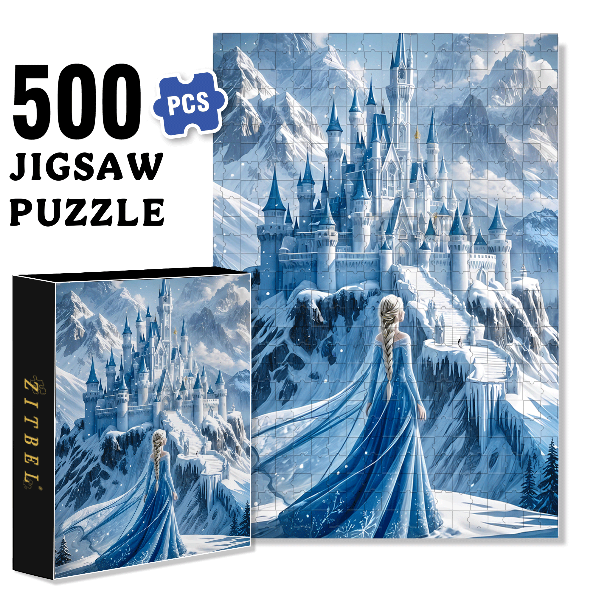 Ice Castle Princess 500pcs/1000pcs Jigsaw Puzzle, Scratch-Resistant, Interactive Family Game & Brain-Boosting DIY Decor, Perfect for Halloween, Christmas & New Year Gifts, Family Puzzle Game