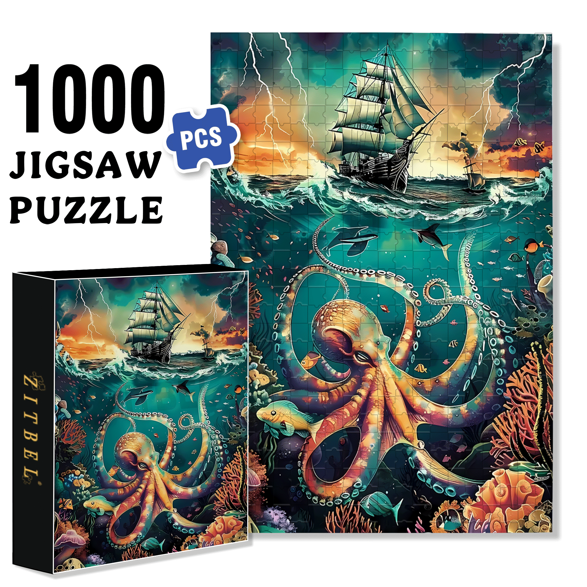 KAYEIUU Ocean Diamond 500pcs/1000pcs Jigsaw Puzzle, Scratch-Resistant, Interactive Family Game & Brain-Boosting DIY Decor, Perfect for Halloween, Christmas & New Year Gifts, Family Puzzle Game