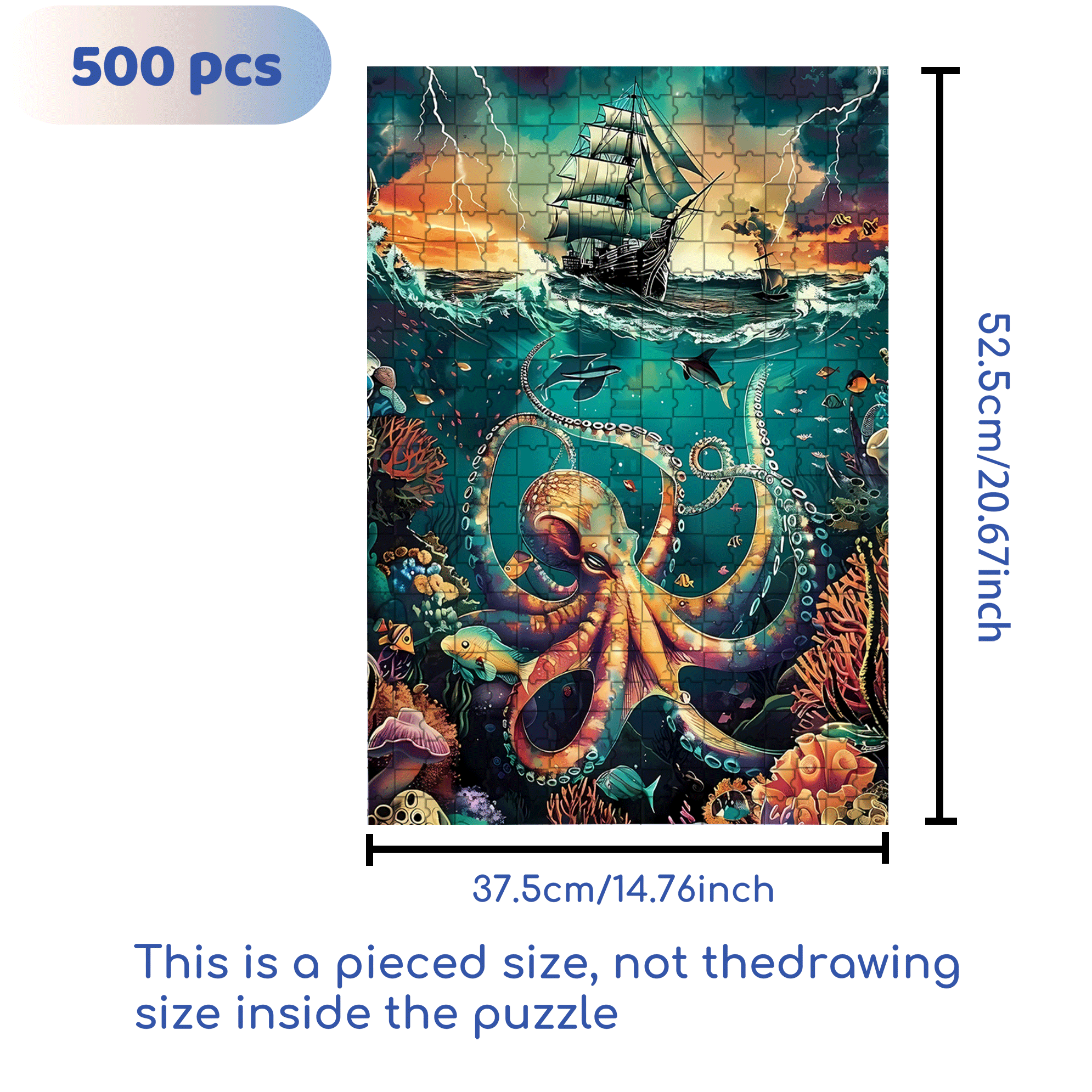 KAYEIUU Ocean Diamond 500pcs/1000pcs Jigsaw Puzzle, Scratch-Resistant, Interactive Family Game & Brain-Boosting DIY Decor, Perfect for Halloween, Christmas & New Year Gifts, Family Puzzle Game