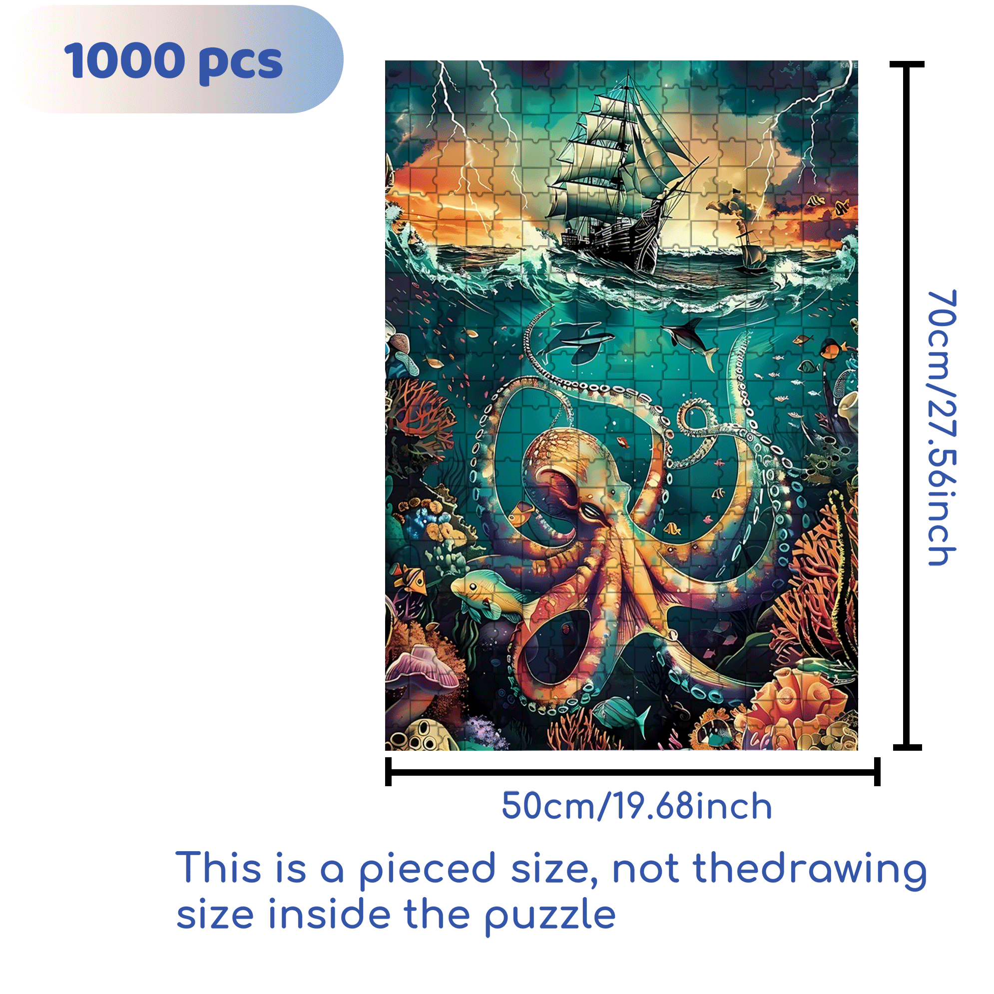 KAYEIUU Ocean Diamond 500pcs/1000pcs Jigsaw Puzzle, Scratch-Resistant, Interactive Family Game & Brain-Boosting DIY Decor, Perfect for Halloween, Christmas & New Year Gifts, Family Puzzle Game