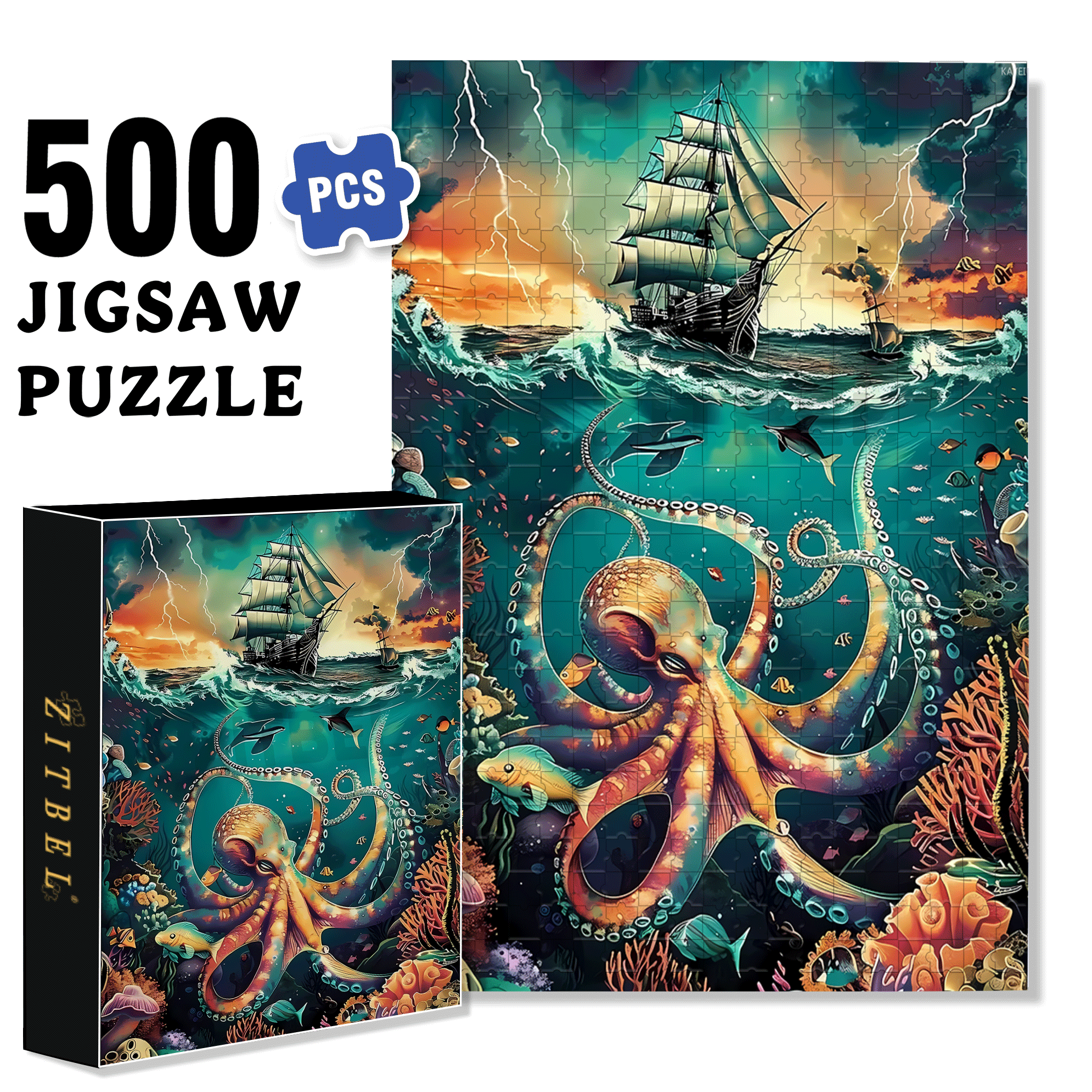 KAYEIUU Ocean Diamond 500pcs/1000pcs Jigsaw Puzzle, Scratch-Resistant, Interactive Family Game & Brain-Boosting DIY Decor, Perfect for Halloween, Christmas & New Year Gifts, Family Puzzle Game