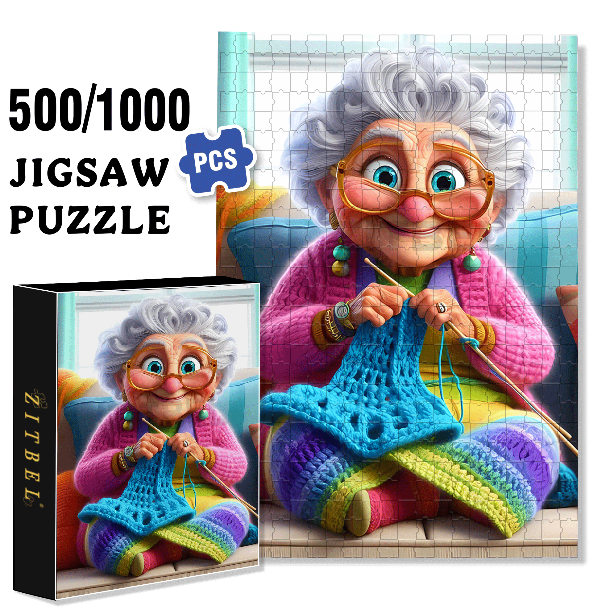 Knitting Fanatic 500pcs/1000pcs Jigsaw Puzzle, Scratch-Resistant, Interactive Family Game & Brain-Boosting DIY Decor, Perfect for Halloween, Christmas & New Year Gifts, Family Puzzle Game