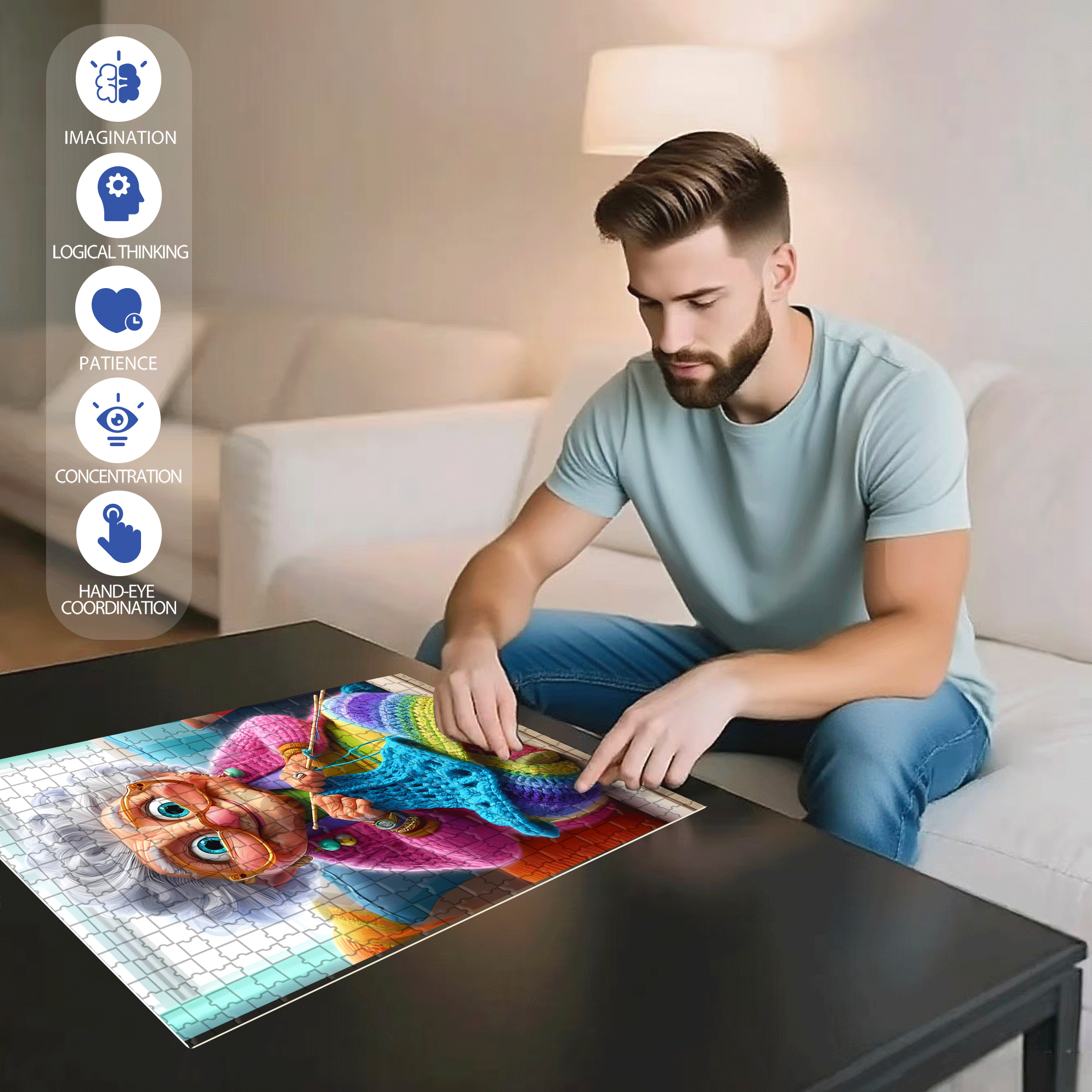 Knitting Fanatic 500pcs/1000pcs Jigsaw Puzzle, Scratch-Resistant, Interactive Family Game & Brain-Boosting DIY Decor, Perfect for Halloween, Christmas & New Year Gifts, Family Puzzle Game