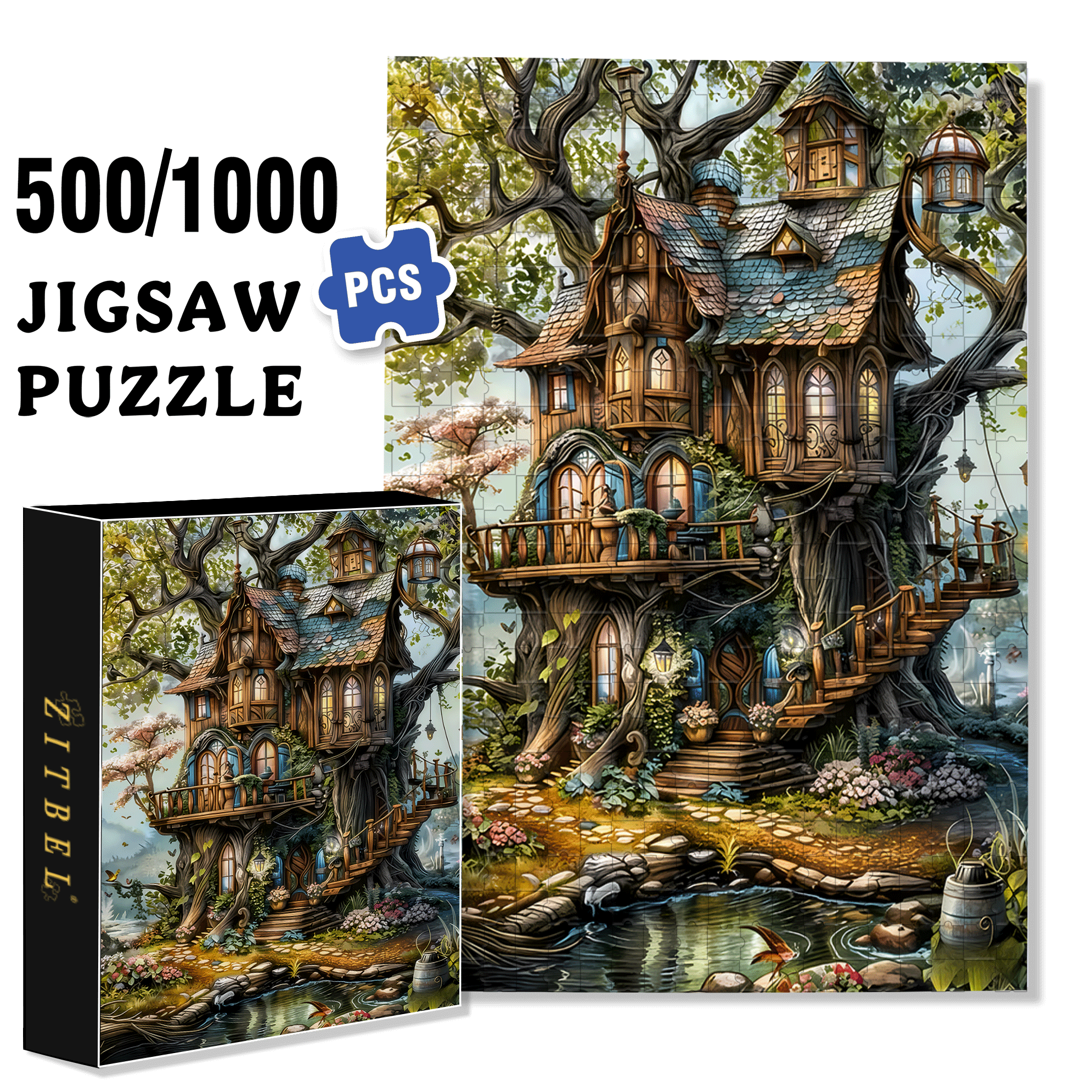 Magic Tree House 500pcs/1000pcs Jigsaw Puzzle, Scratch-Resistant, Interactive Family Game & Brain-Boosting DIY Decor, Perfect for Halloween, Christmas & New Year Gifts, Family Puzzle Game