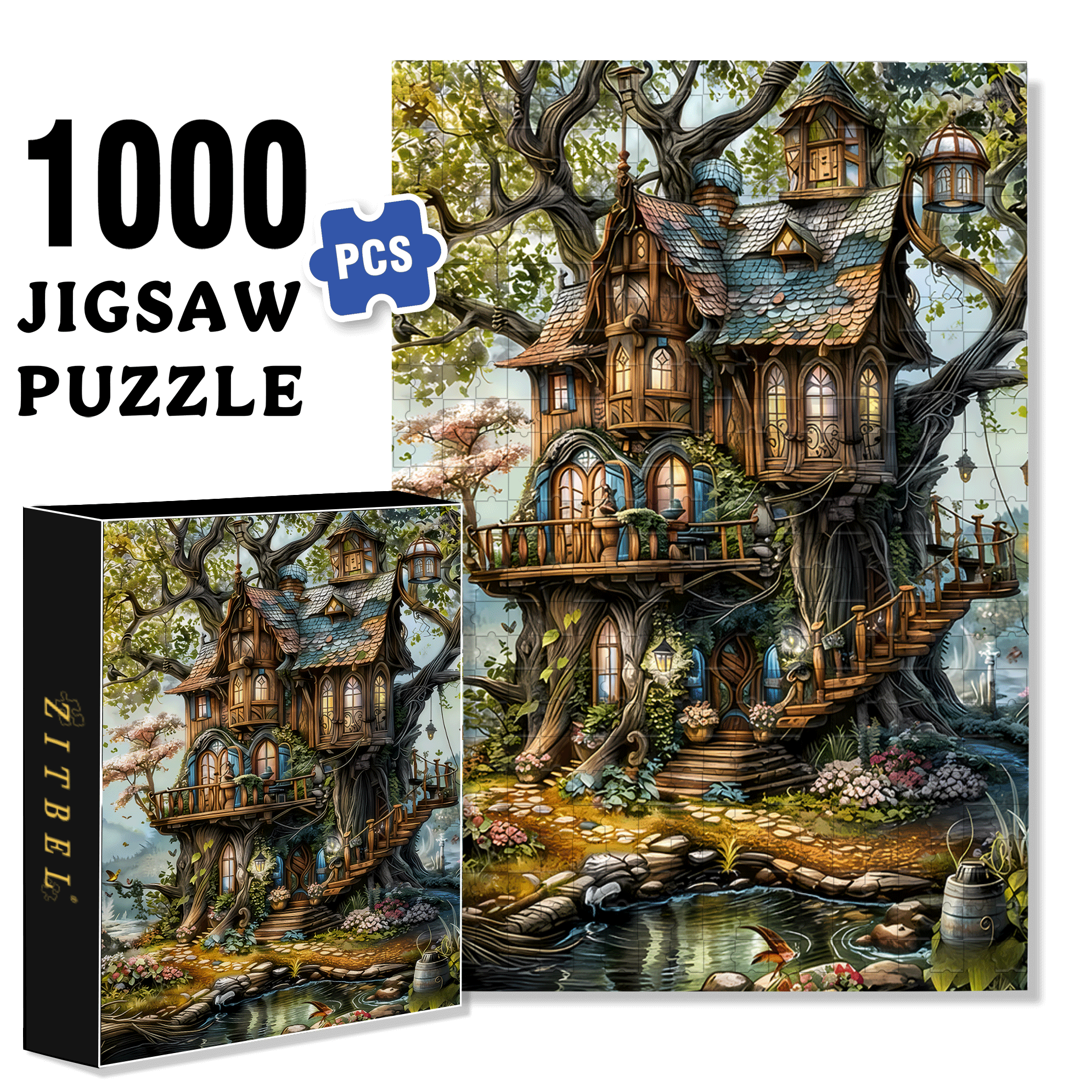 Magic Tree House 500pcs/1000pcs Jigsaw Puzzle, Scratch-Resistant, Interactive Family Game & Brain-Boosting DIY Decor, Perfect for Halloween, Christmas & New Year Gifts, Family Puzzle Game