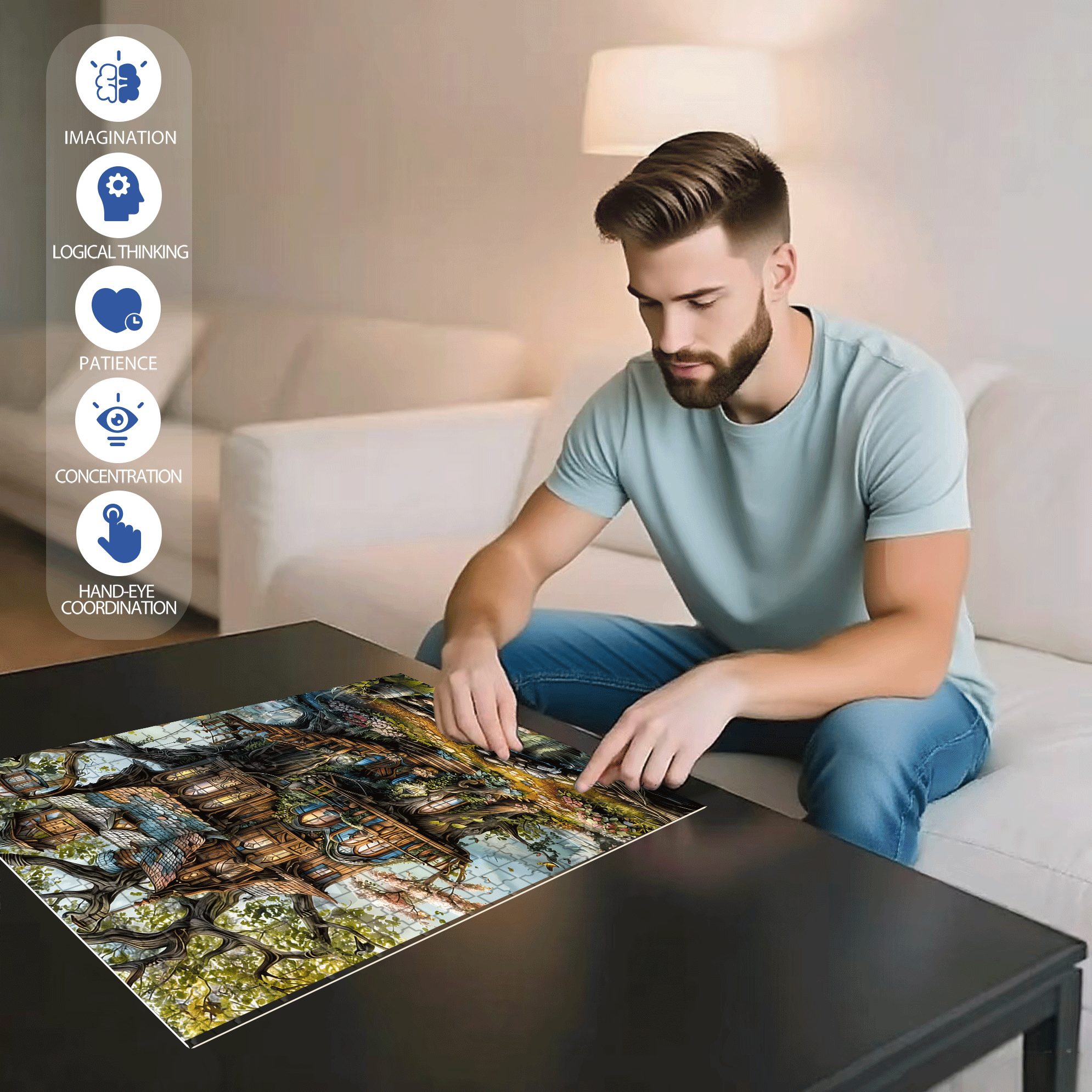 Magic Tree House 500pcs/1000pcs Jigsaw Puzzle, Scratch-Resistant, Interactive Family Game & Brain-Boosting DIY Decor, Perfect for Halloween, Christmas & New Year Gifts, Family Puzzle Game