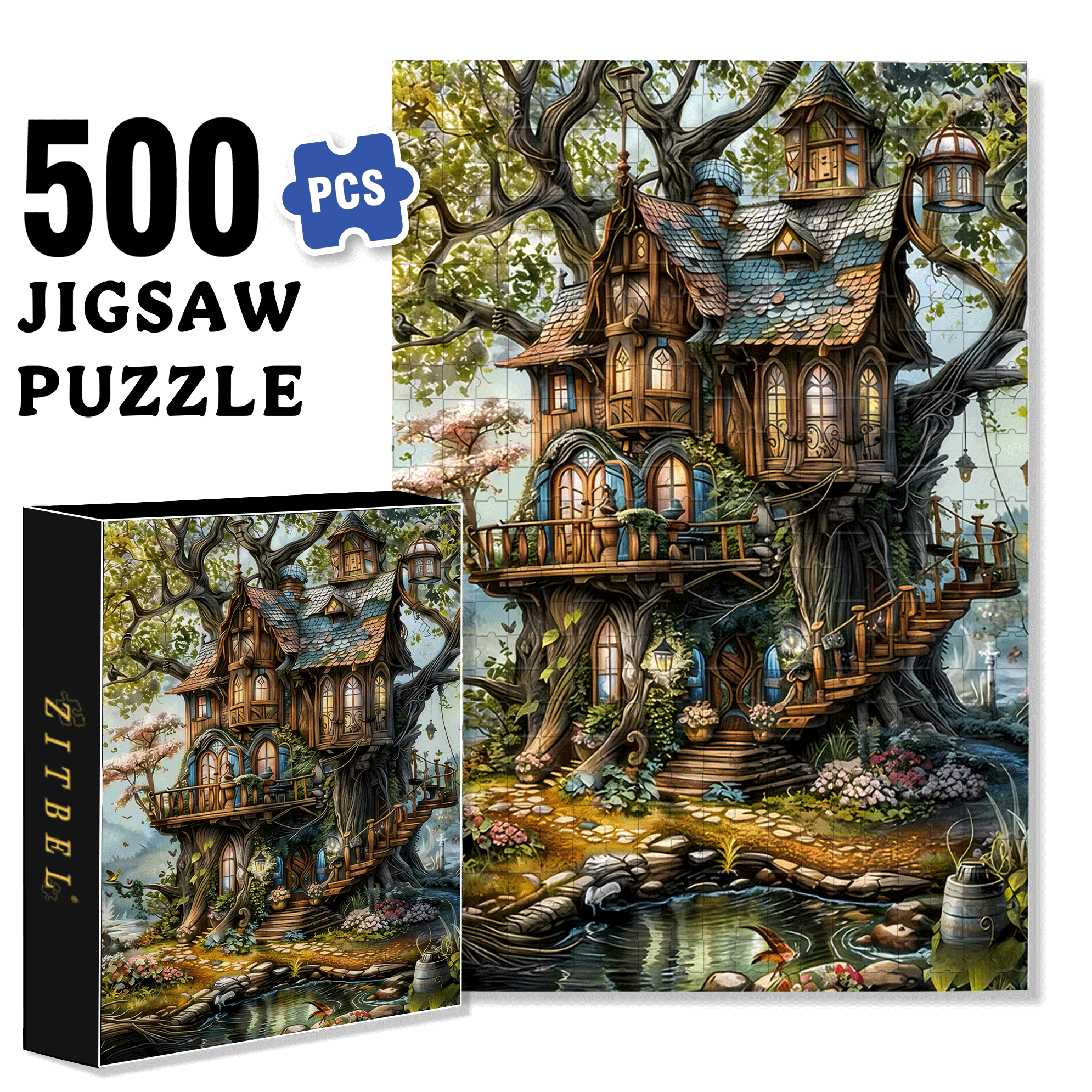 Magic Tree House 500pcs/1000pcs Jigsaw Puzzle, Scratch-Resistant, Interactive Family Game & Brain-Boosting DIY Decor, Perfect for Halloween, Christmas & New Year Gifts, Family Puzzle Game