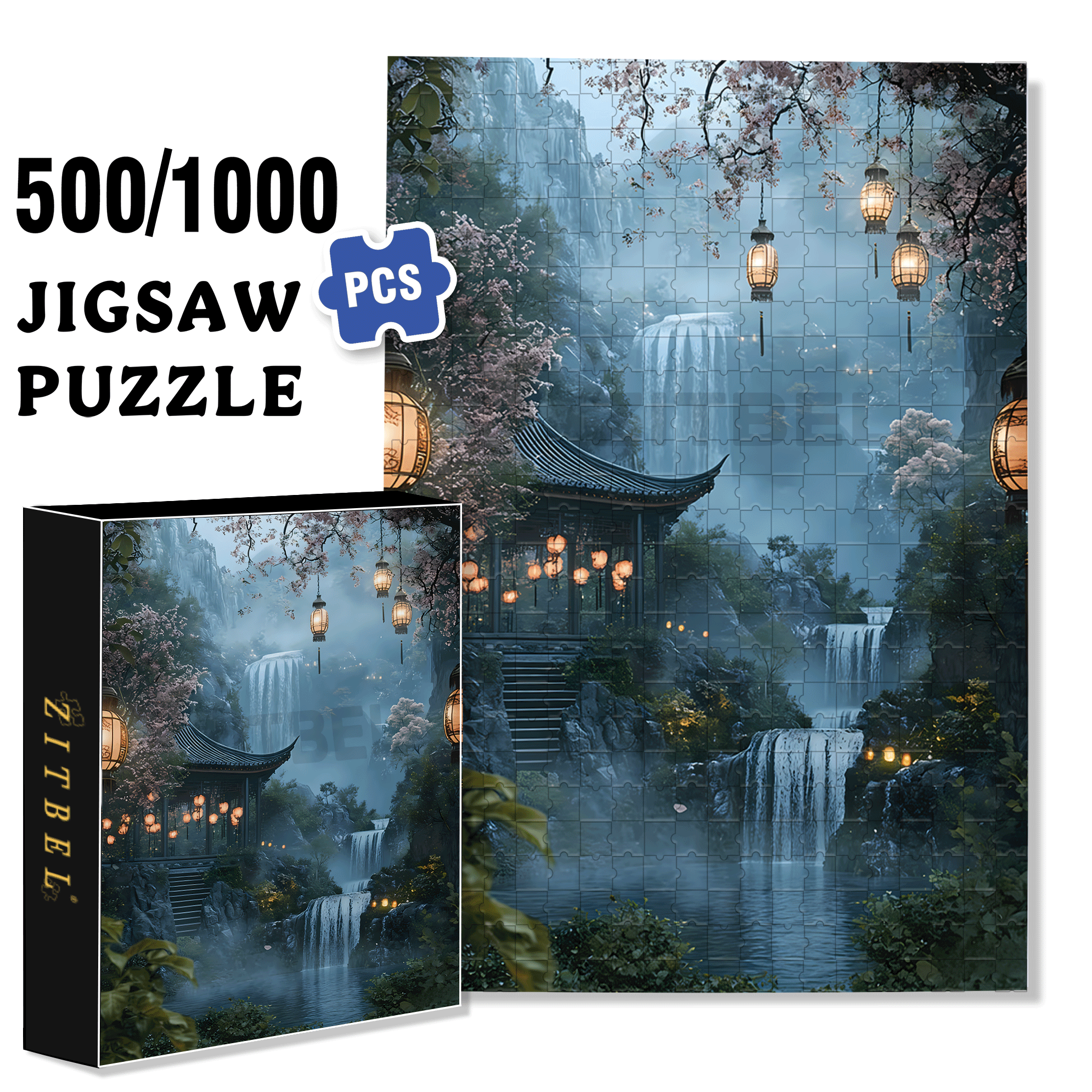 Misty Waterfall 500pcs/1000pcs Jigsaw Puzzle, Scratch-Resistant, Interactive Family Game & Brain-Boosting DIY Decor, Perfect for Halloween, Christmas & New Year Gifts, Family Puzzle Game