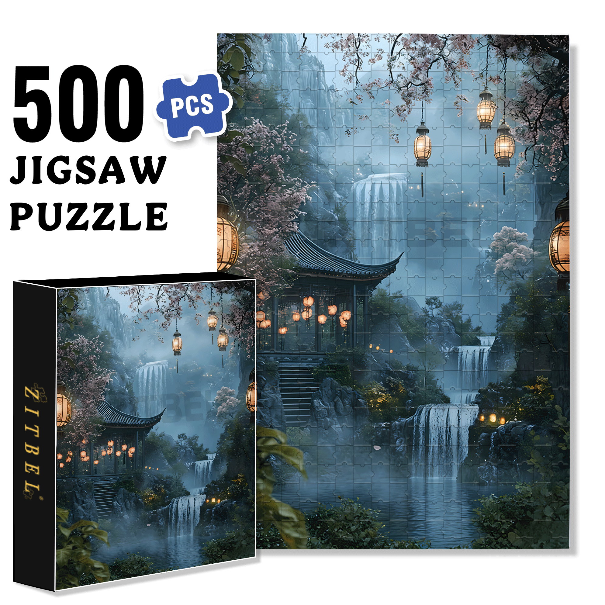 Misty Waterfall 500pcs/1000pcs Jigsaw Puzzle, Scratch-Resistant, Interactive Family Game & Brain-Boosting DIY Decor, Perfect for Halloween, Christmas & New Year Gifts, Family Puzzle Game