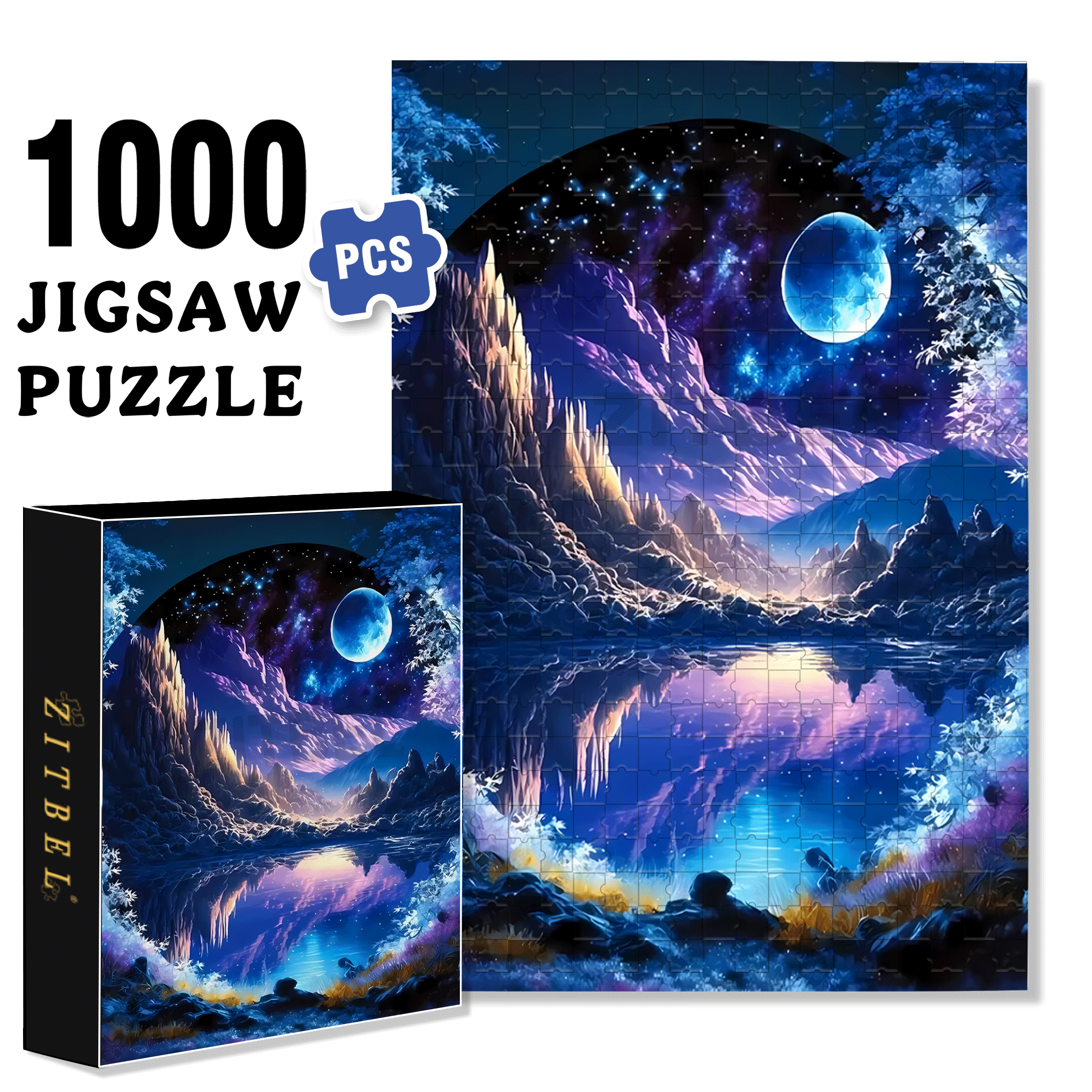Moonlight Mountain Lake 500pcs/1000pcs Jigsaw Puzzle, Scratch-Resistant, Interactive Family Game & Brain-Boosting DIY Decor, Perfect for Halloween, Christmas & New Year Gifts, Family Puzzle Game