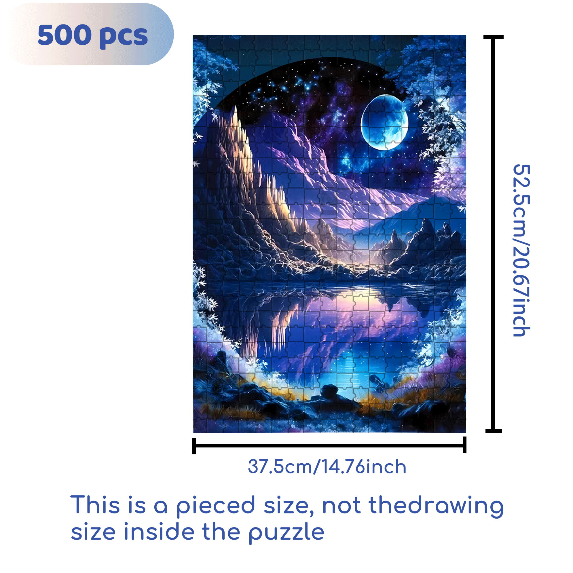 Moonlight Mountain Lake 500pcs/1000pcs Jigsaw Puzzle, Scratch-Resistant, Interactive Family Game & Brain-Boosting DIY Decor, Perfect for Halloween, Christmas & New Year Gifts, Family Puzzle Game