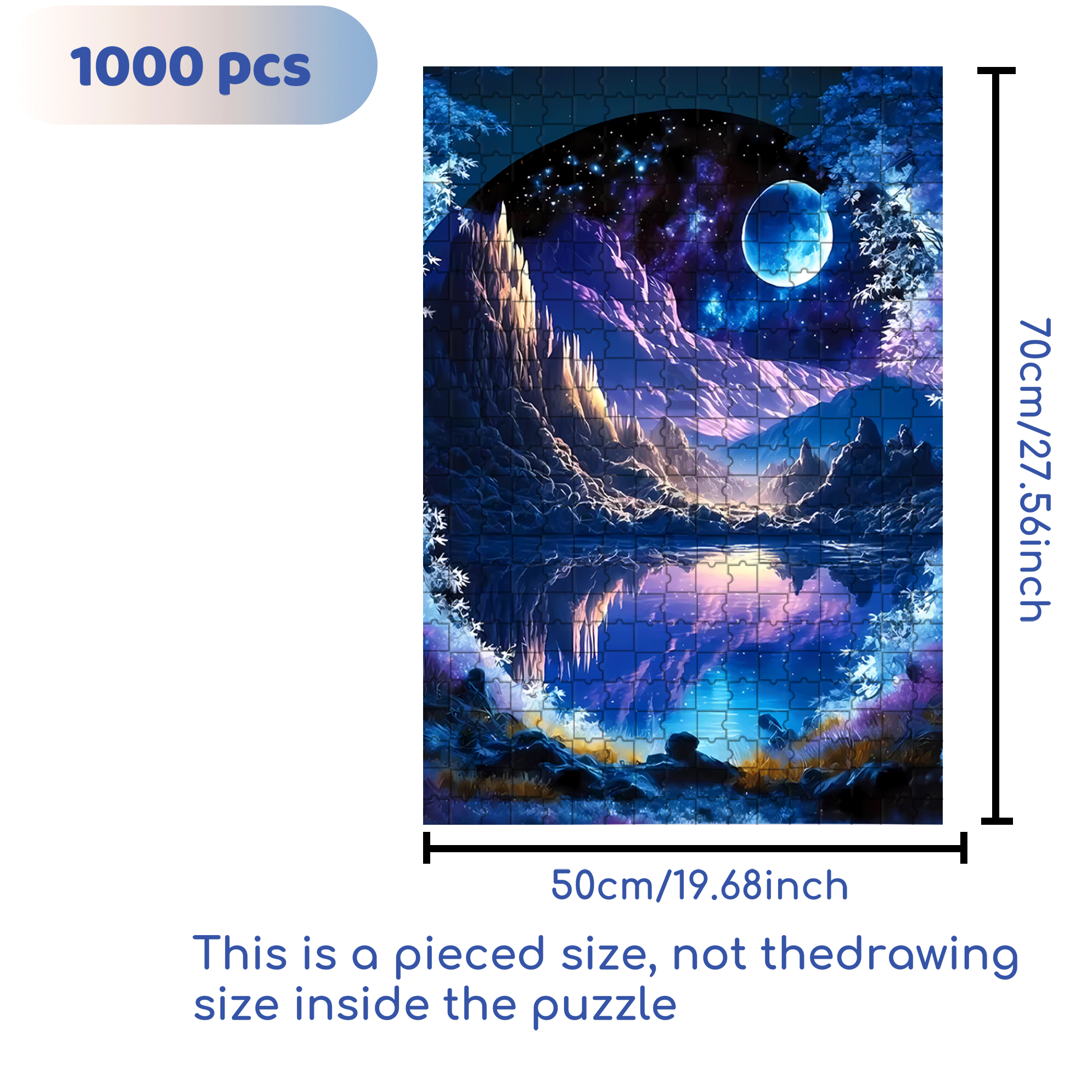 Moonlight Mountain Lake 500pcs/1000pcs Jigsaw Puzzle, Scratch-Resistant, Interactive Family Game & Brain-Boosting DIY Decor, Perfect for Halloween, Christmas & New Year Gifts, Family Puzzle Game