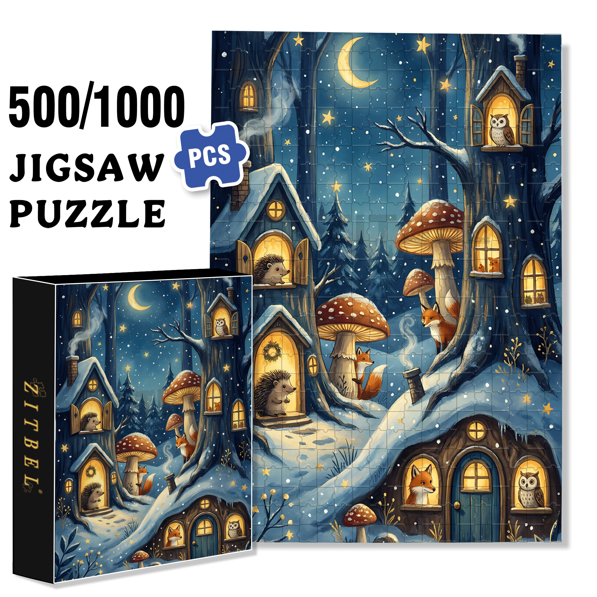 Moonlight Tree House 500pcs/1000pcs Jigsaw Puzzle, Scratch-Resistant, Interactive Family Game & Brain-Boosting DIY Decor, Perfect for Halloween, Christmas & New Year Gifts, Family Puzzle Game