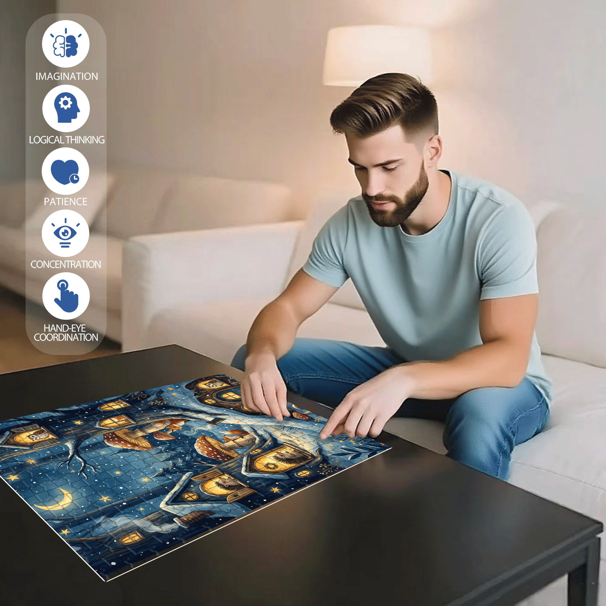Moonlight Tree House 500pcs/1000pcs Jigsaw Puzzle, Scratch-Resistant, Interactive Family Game & Brain-Boosting DIY Decor, Perfect for Halloween, Christmas & New Year Gifts, Family Puzzle Game