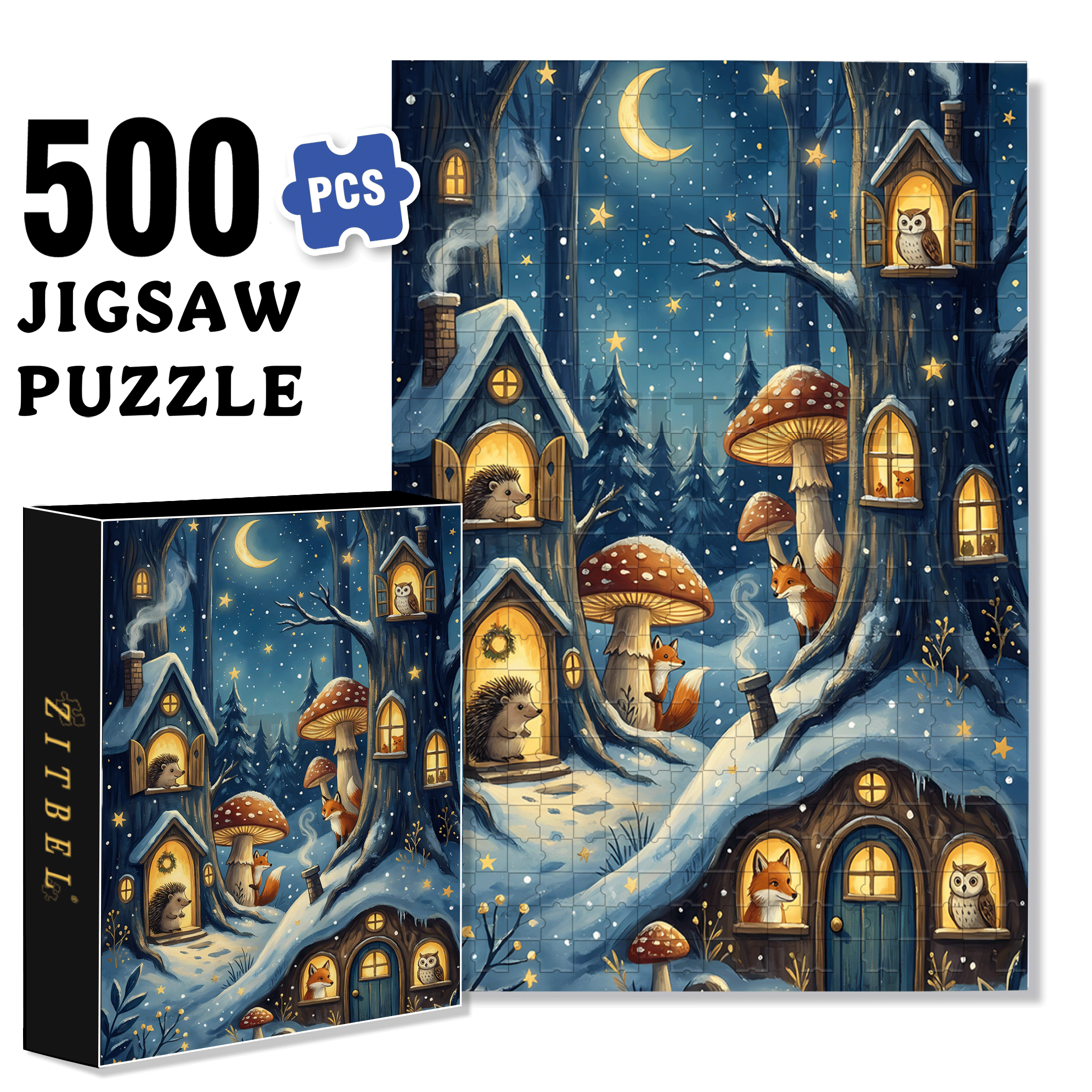 Moonlight Tree House 500pcs/1000pcs Jigsaw Puzzle, Scratch-Resistant, Interactive Family Game & Brain-Boosting DIY Decor, Perfect for Halloween, Christmas & New Year Gifts, Family Puzzle Game