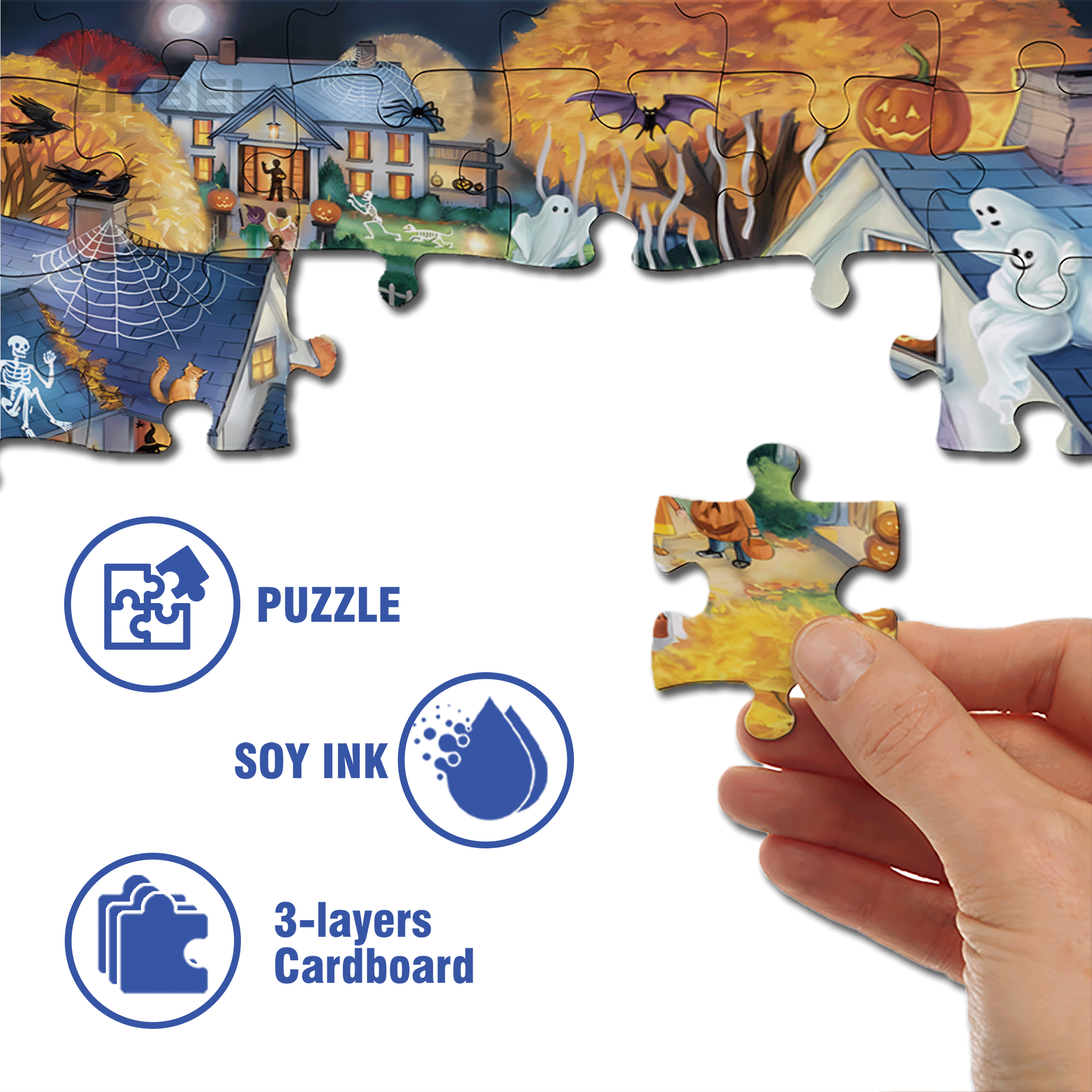 My Halloween Town 500pcs/1000pcs Jigsaw Puzzle, Scratch-Resistant, Interactive Family Game & Brain-Boosting DIY Decor, Perfect for Halloween, Christmas & New Year Gifts, Family Puzzle Game