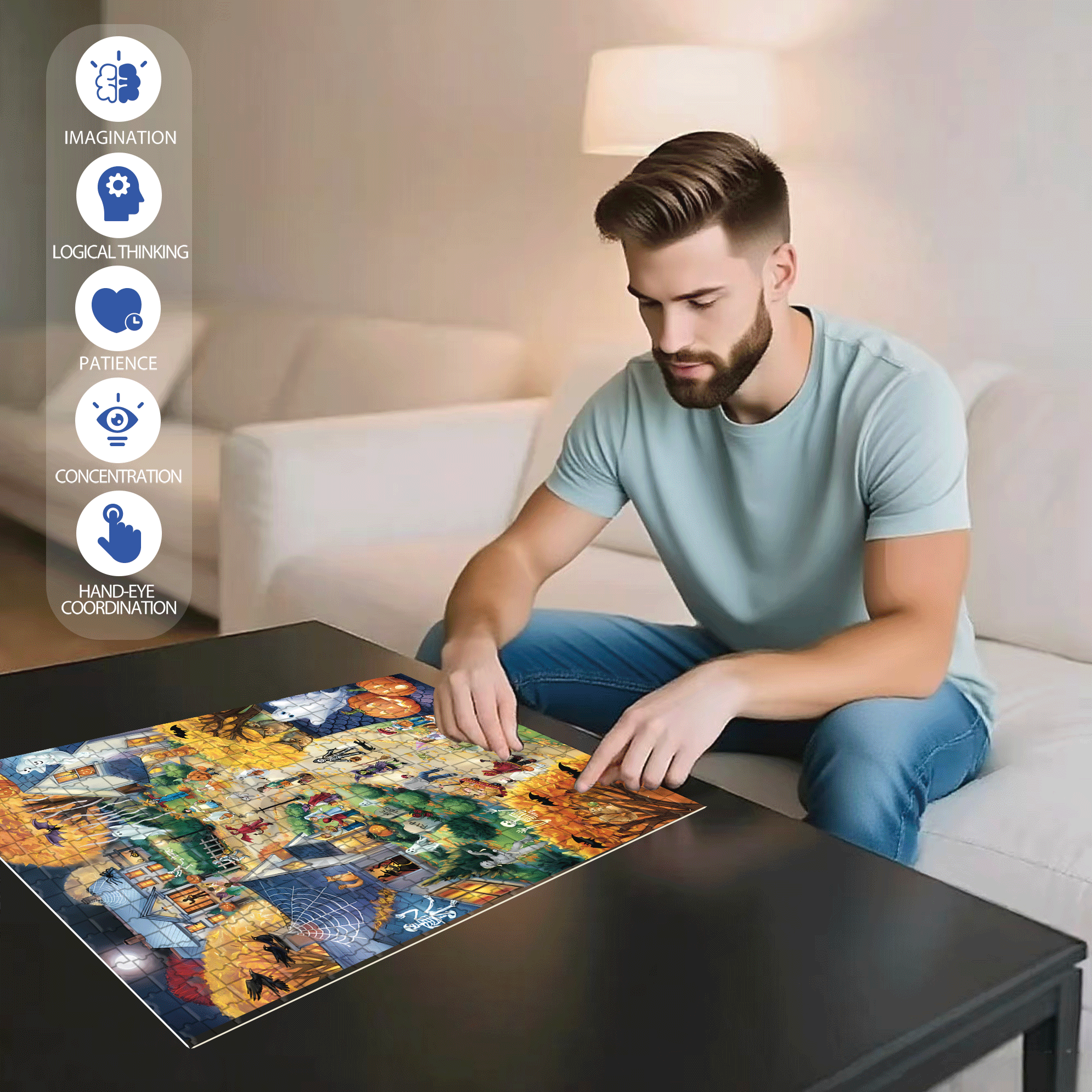 My Halloween Town 500pcs/1000pcs Jigsaw Puzzle, Scratch-Resistant, Interactive Family Game & Brain-Boosting DIY Decor, Perfect for Halloween, Christmas & New Year Gifts, Family Puzzle Game