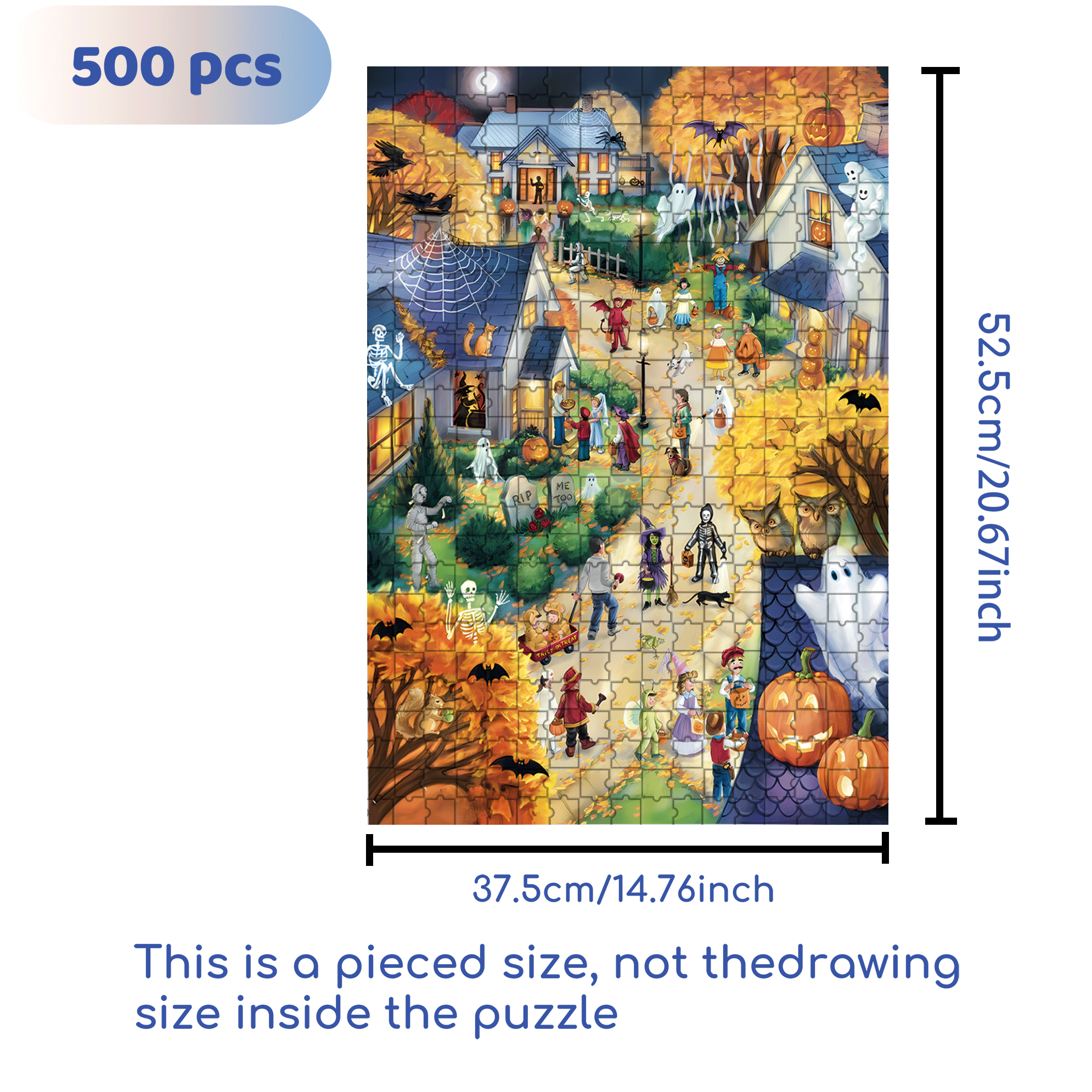 My Halloween Town 500pcs/1000pcs Jigsaw Puzzle, Scratch-Resistant, Interactive Family Game & Brain-Boosting DIY Decor, Perfect for Halloween, Christmas & New Year Gifts, Family Puzzle Game