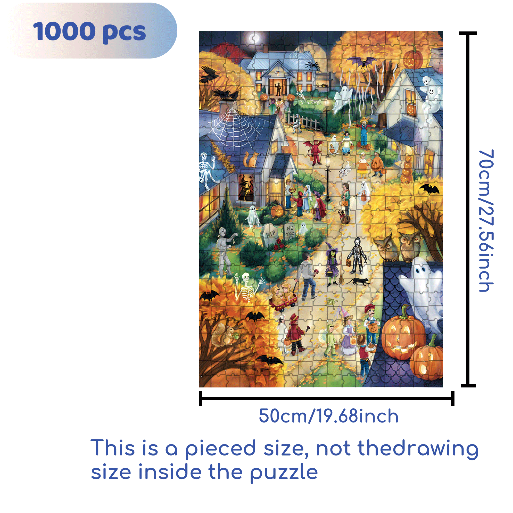 My Halloween Town 500pcs/1000pcs Jigsaw Puzzle, Scratch-Resistant, Interactive Family Game & Brain-Boosting DIY Decor, Perfect for Halloween, Christmas & New Year Gifts, Family Puzzle Game