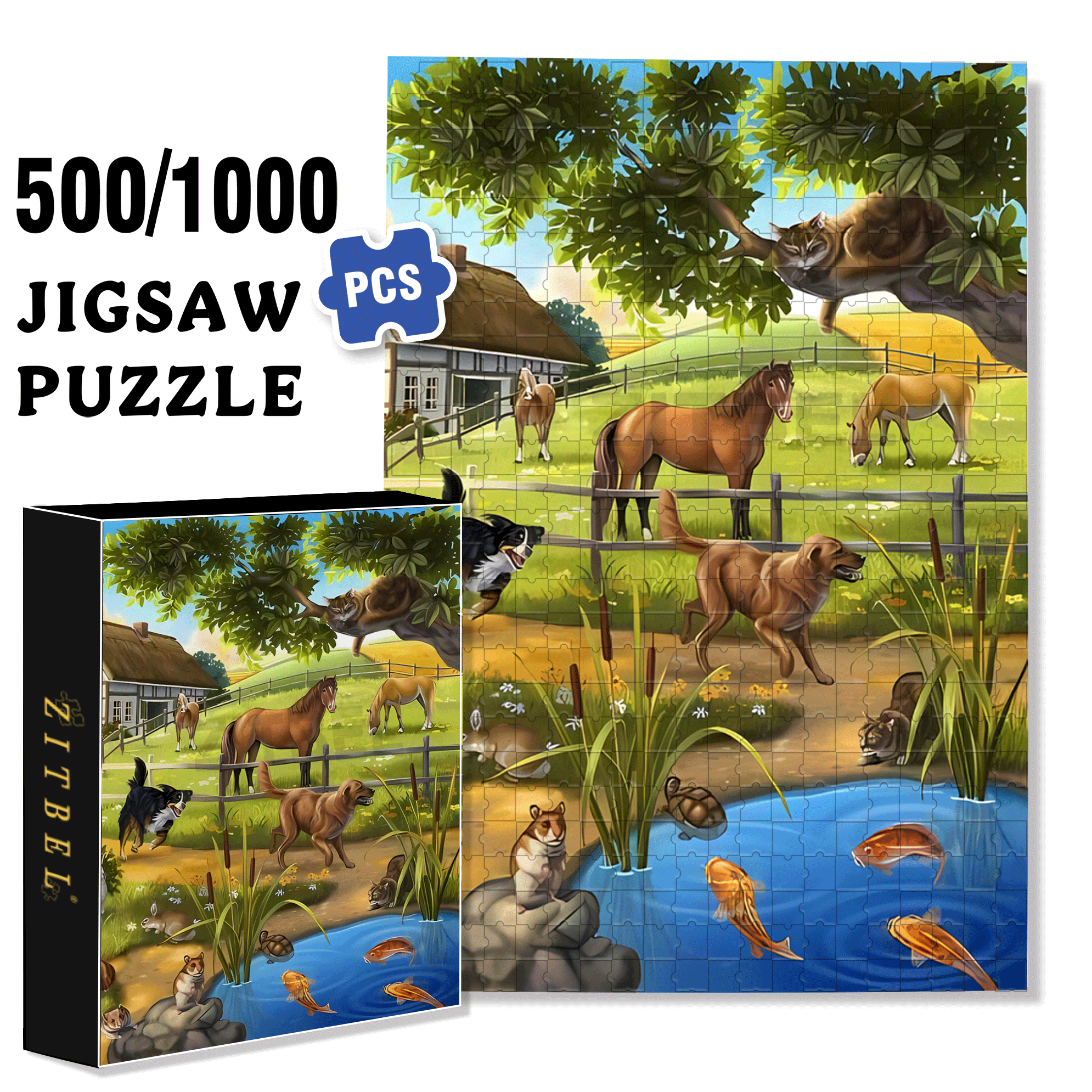 Pets 500pcs/1000pcs Jigsaw Puzzle, Scratch-Resistant, Interactive Family Game & Brain-Boosting DIY Decor, Perfect for Halloween, Christmas & New Year Gifts, Family Puzzle Game