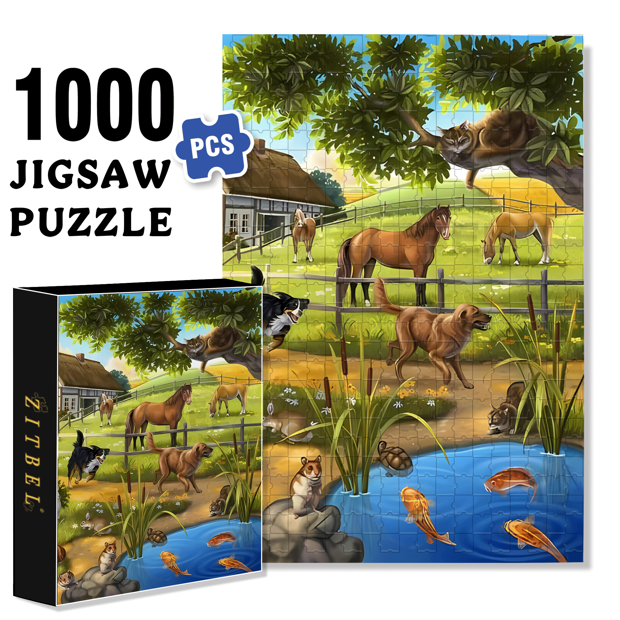 Pets 500pcs/1000pcs Jigsaw Puzzle, Scratch-Resistant, Interactive Family Game & Brain-Boosting DIY Decor, Perfect for Halloween, Christmas & New Year Gifts, Family Puzzle Game