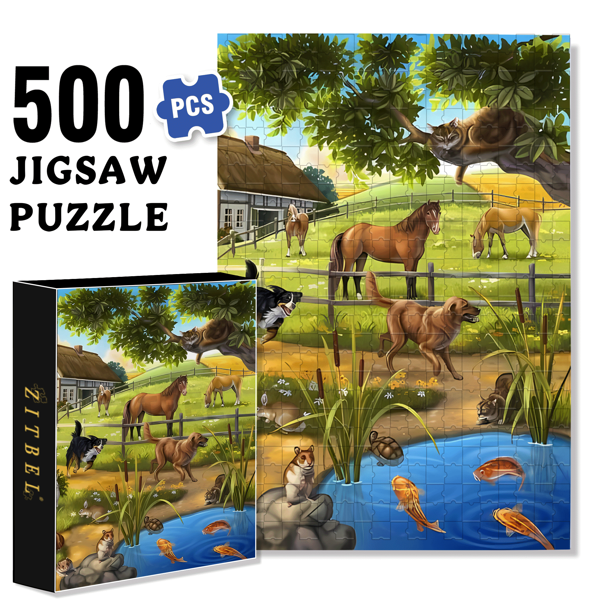 Pets 500pcs/1000pcs Jigsaw Puzzle, Scratch-Resistant, Interactive Family Game & Brain-Boosting DIY Decor, Perfect for Halloween, Christmas & New Year Gifts, Family Puzzle Game
