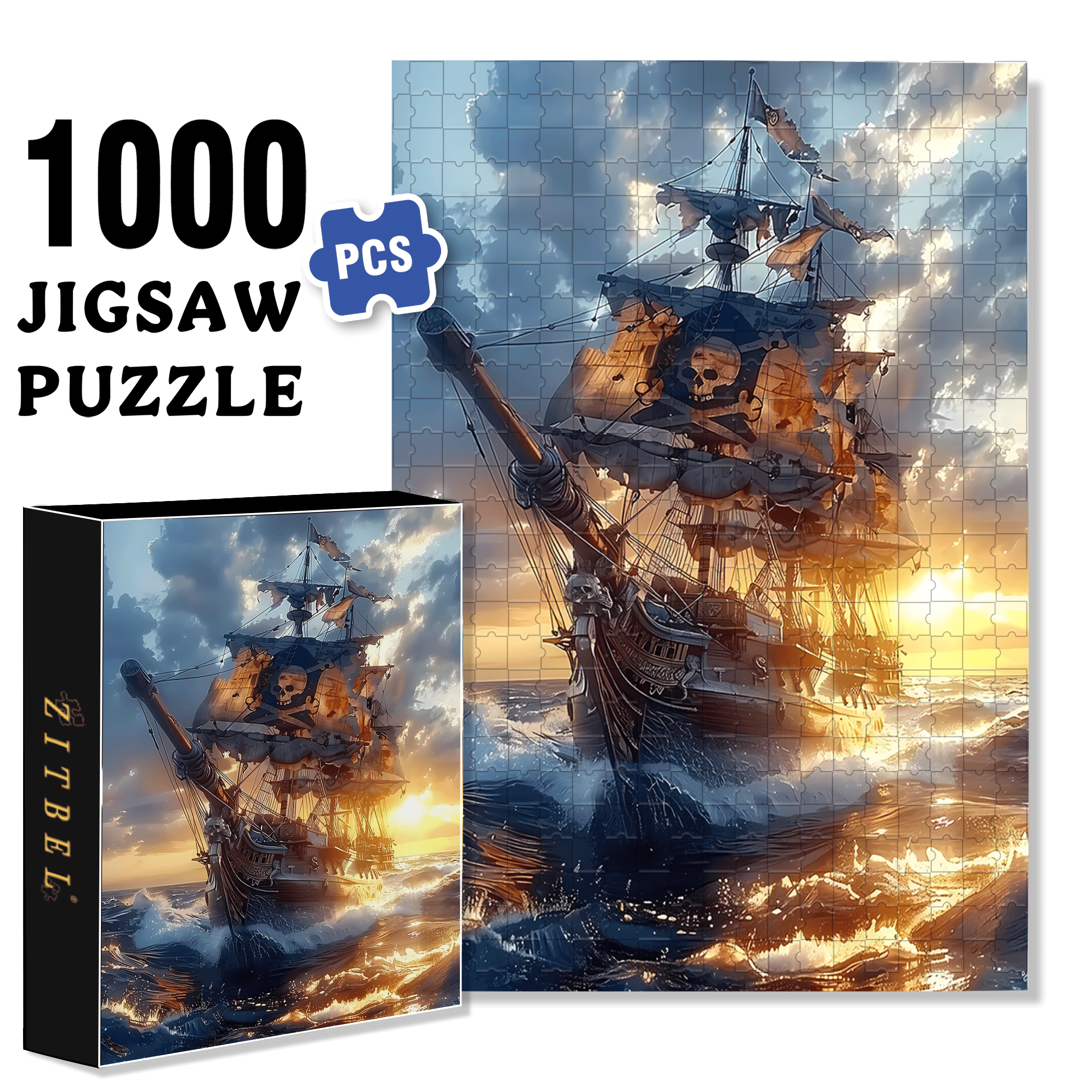 Pirate Boat 500pcs/1000pcs Jigsaw Puzzle, Scratch-Resistant, Interactive Family Game & Brain-Boosting DIY Decor, Perfect for Halloween, Christmas & New Year Gifts, Family Puzzle Game