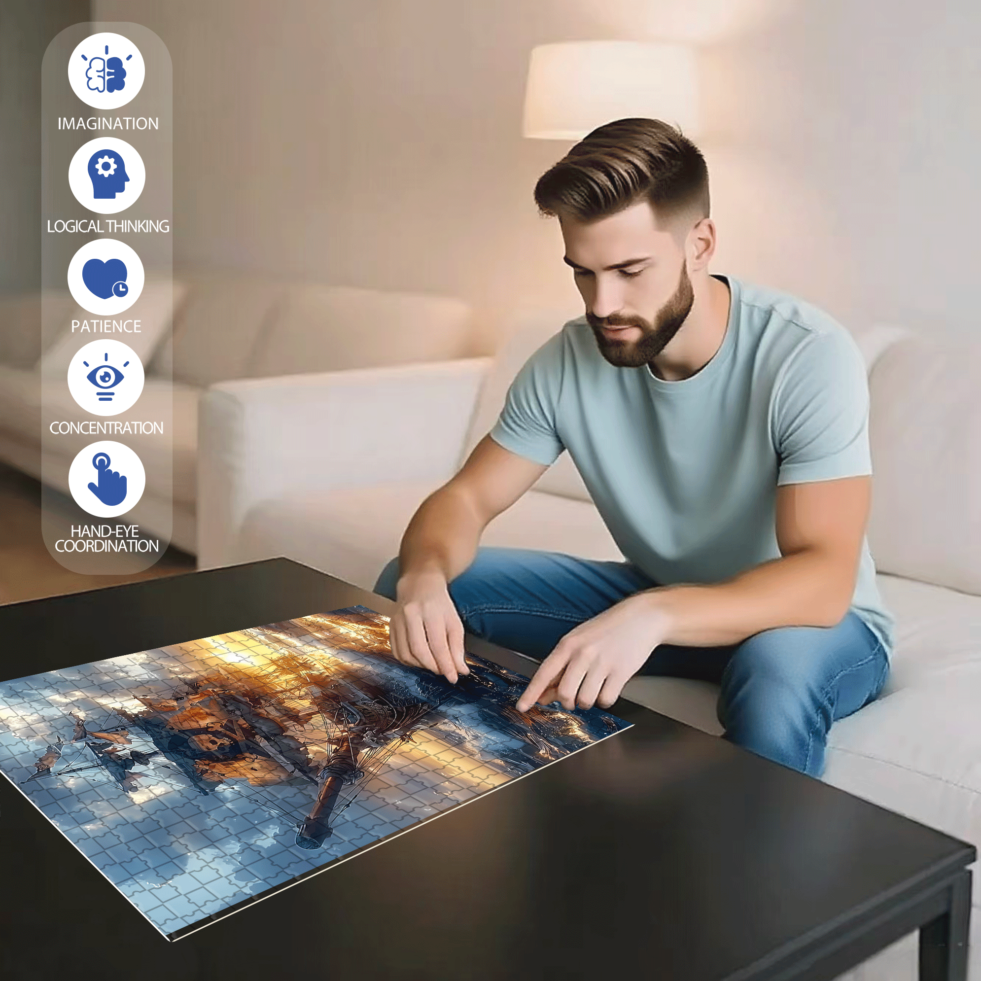 Pirate Boat 500pcs/1000pcs Jigsaw Puzzle, Scratch-Resistant, Interactive Family Game & Brain-Boosting DIY Decor, Perfect for Halloween, Christmas & New Year Gifts, Family Puzzle Game
