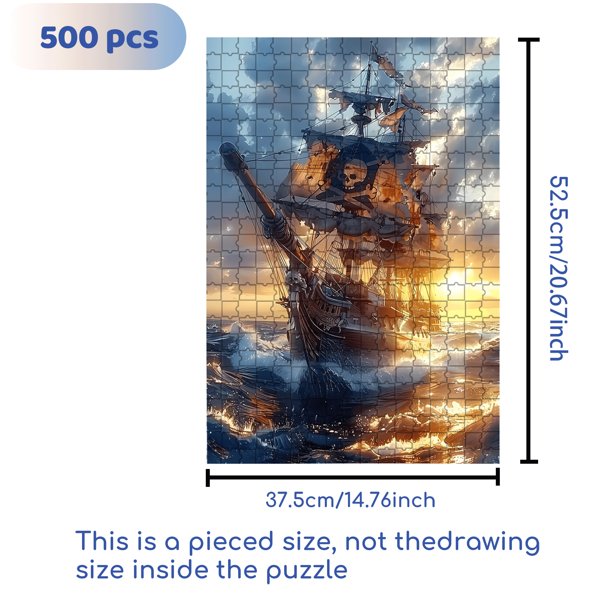 Pirate Boat 500pcs/1000pcs Jigsaw Puzzle, Scratch-Resistant, Interactive Family Game & Brain-Boosting DIY Decor, Perfect for Halloween, Christmas & New Year Gifts, Family Puzzle Game