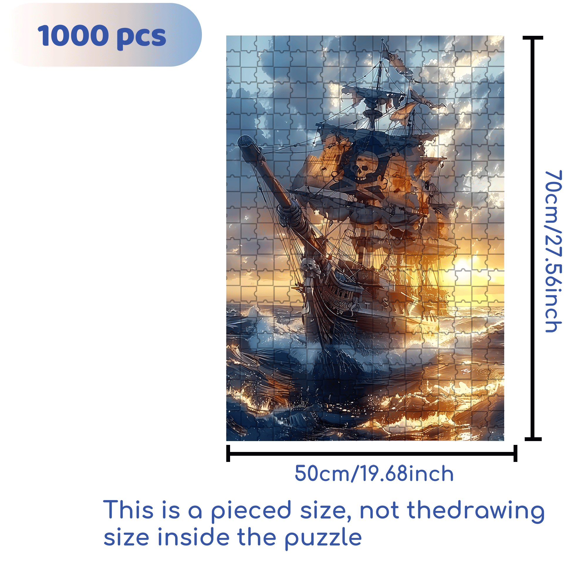 Pirate Boat 500pcs/1000pcs Jigsaw Puzzle, Scratch-Resistant, Interactive Family Game & Brain-Boosting DIY Decor, Perfect for Halloween, Christmas & New Year Gifts, Family Puzzle Game