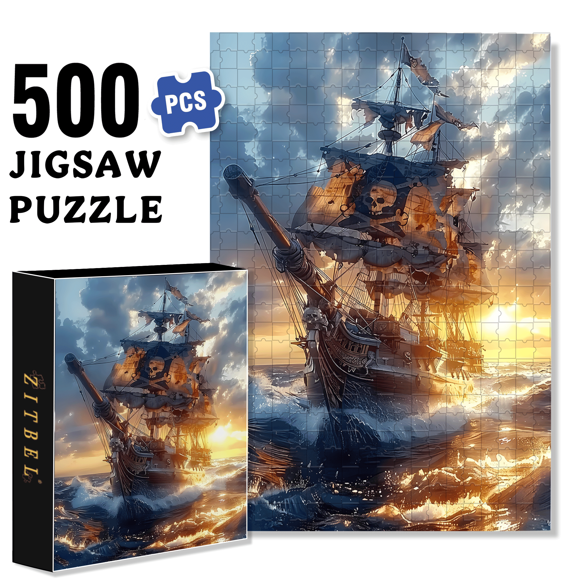 Pirate Boat 500pcs/1000pcs Jigsaw Puzzle, Scratch-Resistant, Interactive Family Game & Brain-Boosting DIY Decor, Perfect for Halloween, Christmas & New Year Gifts, Family Puzzle Game