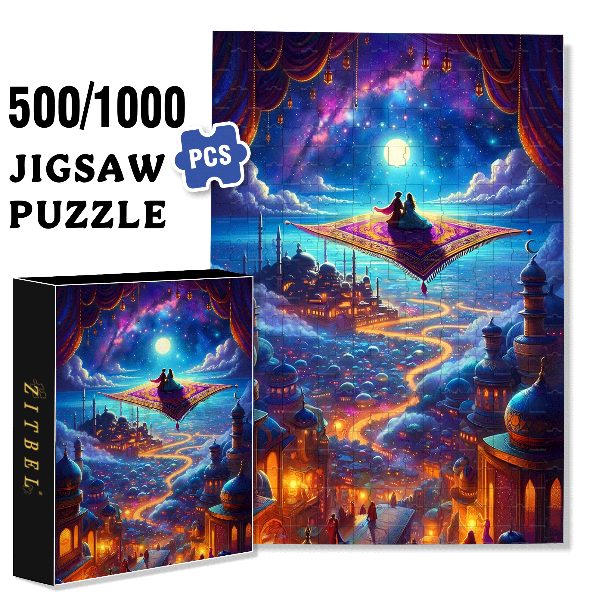 Princess Jasmine 500pcs/1000pcs Jigsaw Puzzle, Scratch-Resistant, Interactive Family Game & Brain-Boosting DIY Decor, Perfect for Halloween, Christmas & New Year Gifts, Family Puzzle Game